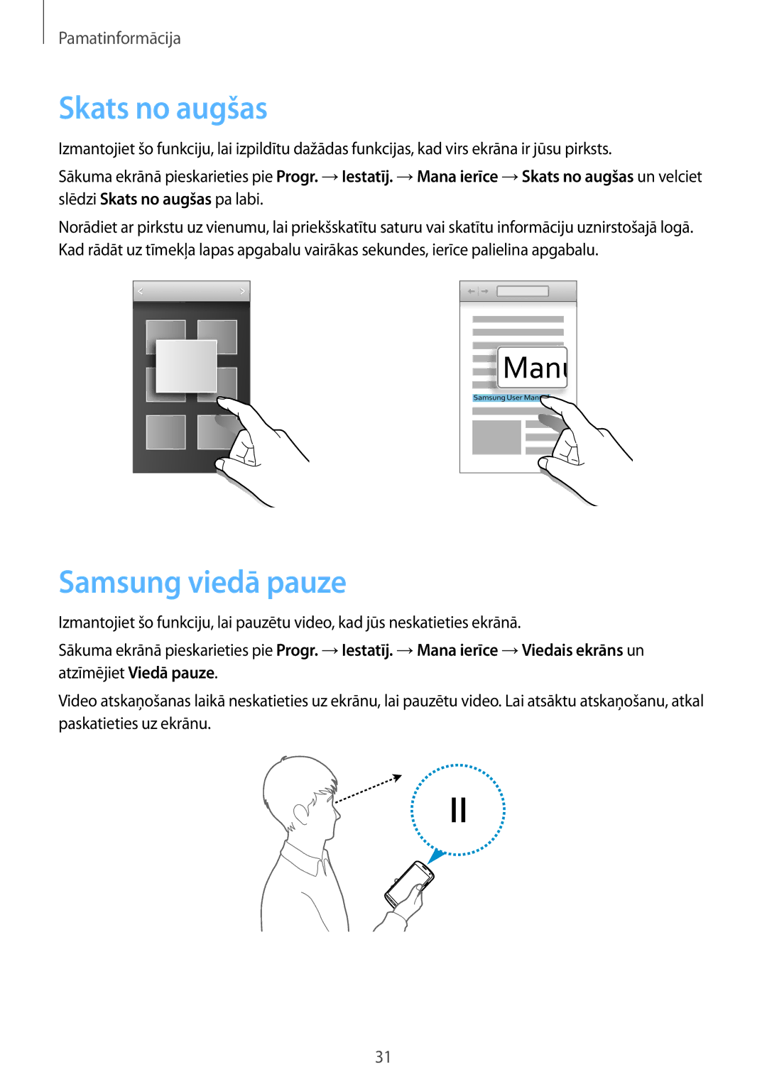 Samsung GT-I9295ZAASEB, GT-I9295ZOASEB, GT-I9295ZBASEB manual Skats no augšas, Samsung viedā pauze 