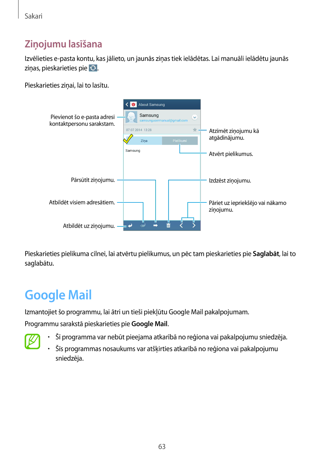 Samsung GT-I9295ZOASEB, GT-I9295ZAASEB, GT-I9295ZBASEB manual Google Mail, Ziņojumu lasīšana 