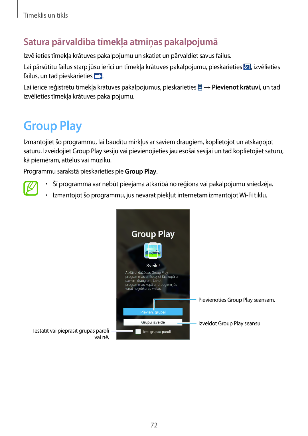Samsung GT-I9295ZOASEB, GT-I9295ZAASEB, GT-I9295ZBASEB manual Group Play, Satura pārvaldība tīmekļa atmiņas pakalpojumā 
