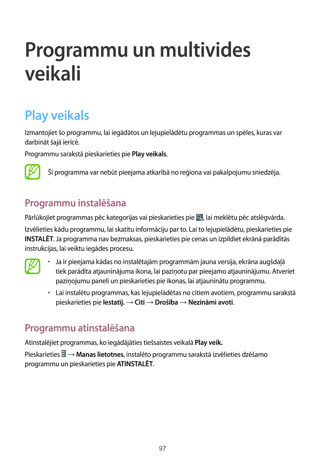 Samsung GT-I9295ZAASEB, GT-I9295ZOASEB, GT-I9295ZBASEB manual Programmu un multivides veikali, Play veikals 