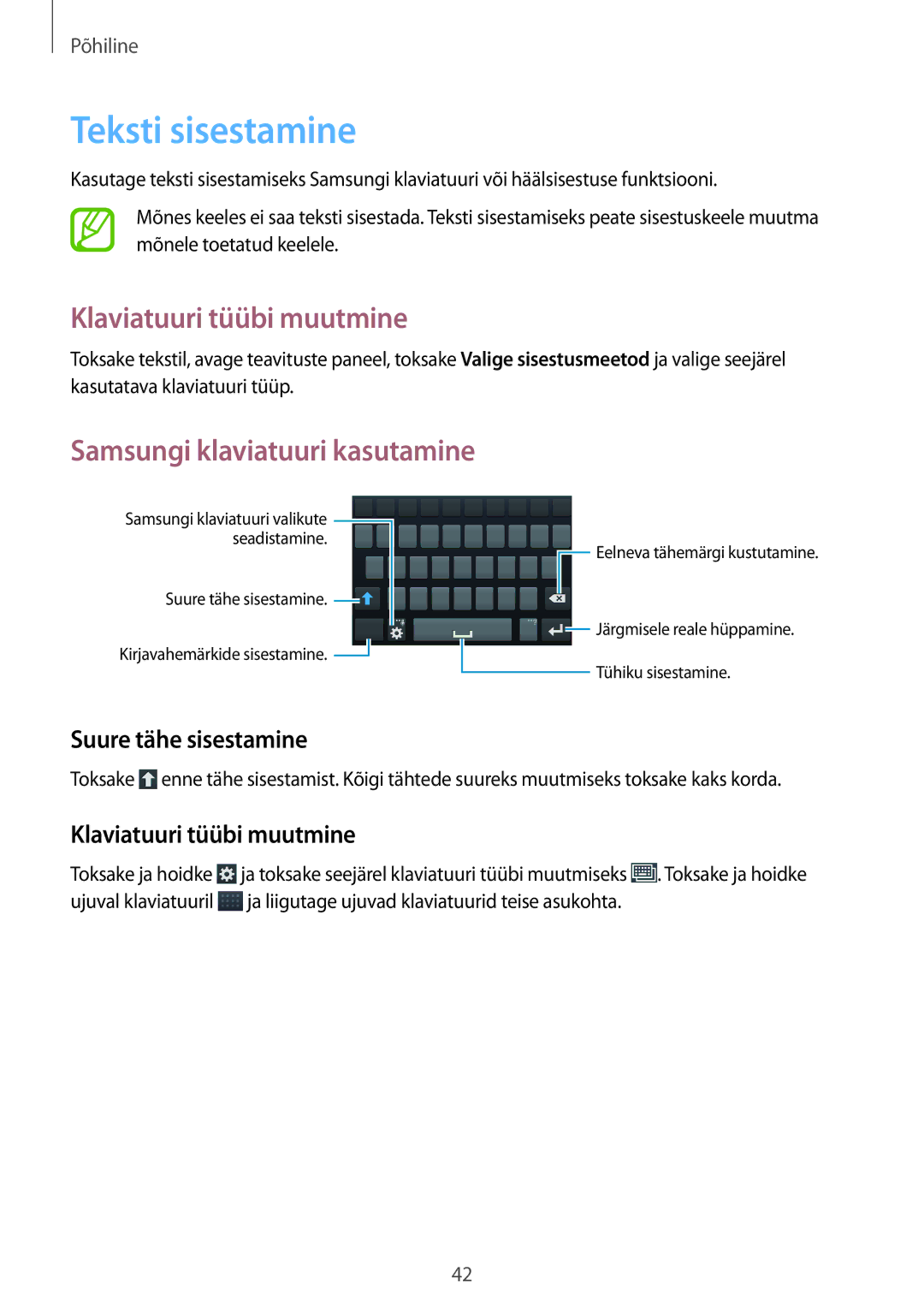 Samsung GT-I9295ZOASEB, GT-I9295ZAASEB Teksti sisestamine, Klaviatuuri tüübi muutmine, Samsungi klaviatuuri kasutamine 