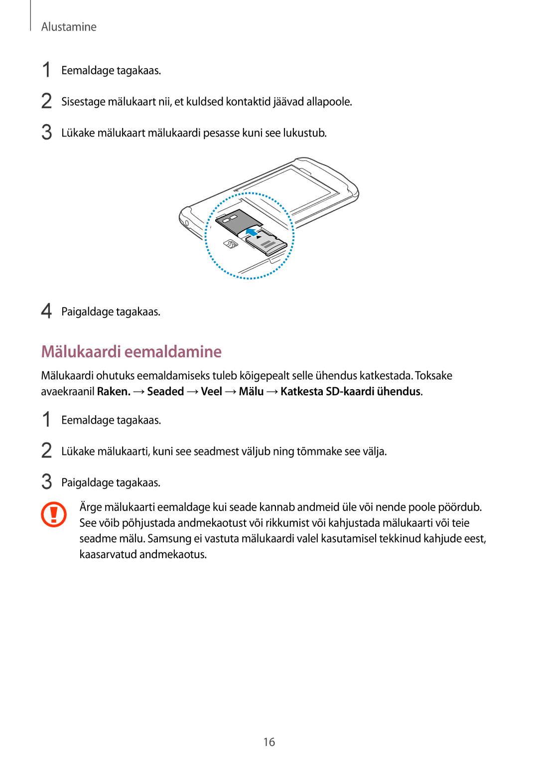 Samsung GT-I9295ZAASEB, GT-I9295ZOASEB, GT-I9295ZBASEB manual Mälukaardi eemaldamine 