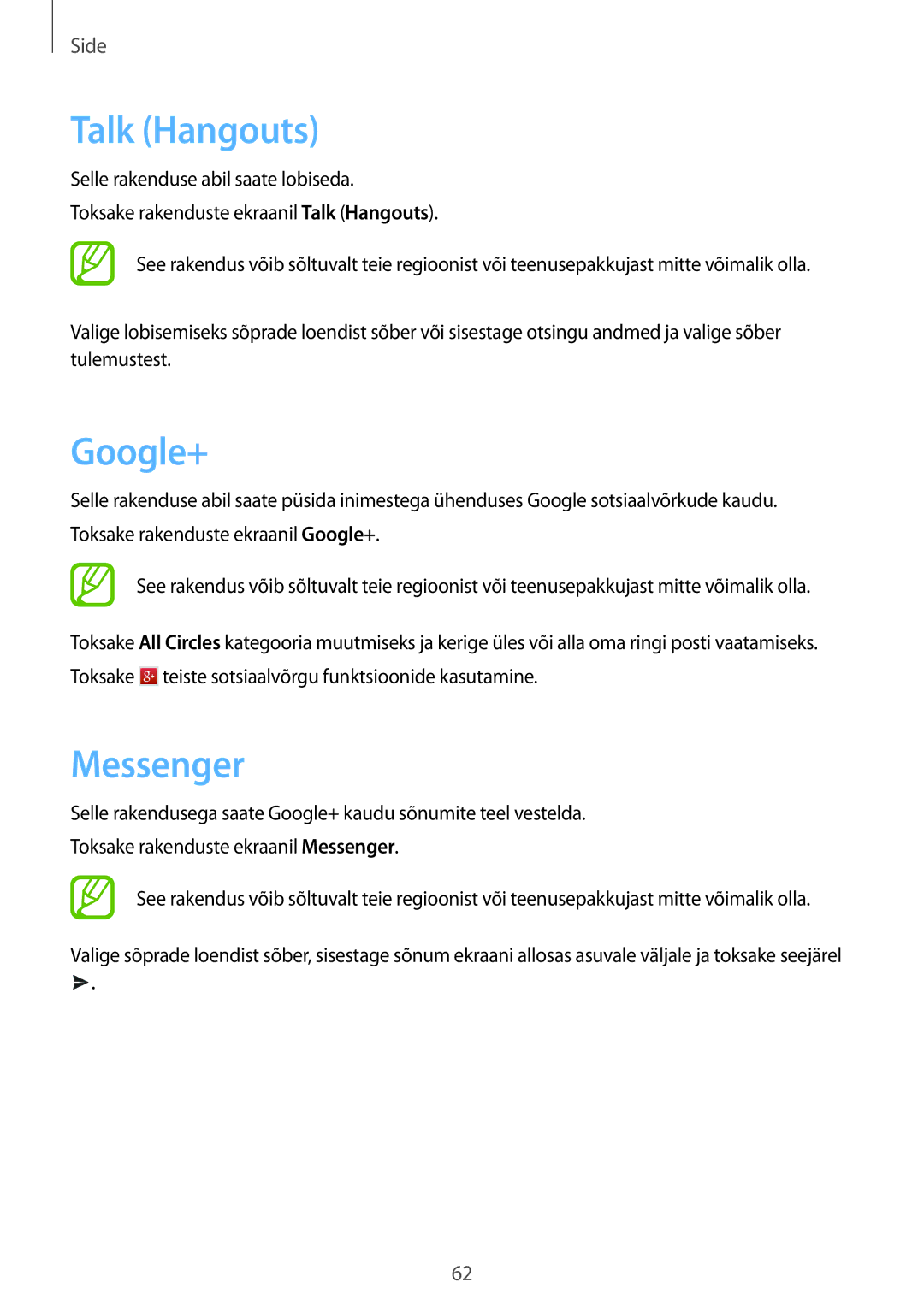 Samsung GT-I9295ZBASEB, GT-I9295ZOASEB, GT-I9295ZAASEB manual Talk Hangouts, Google+, Messenger 