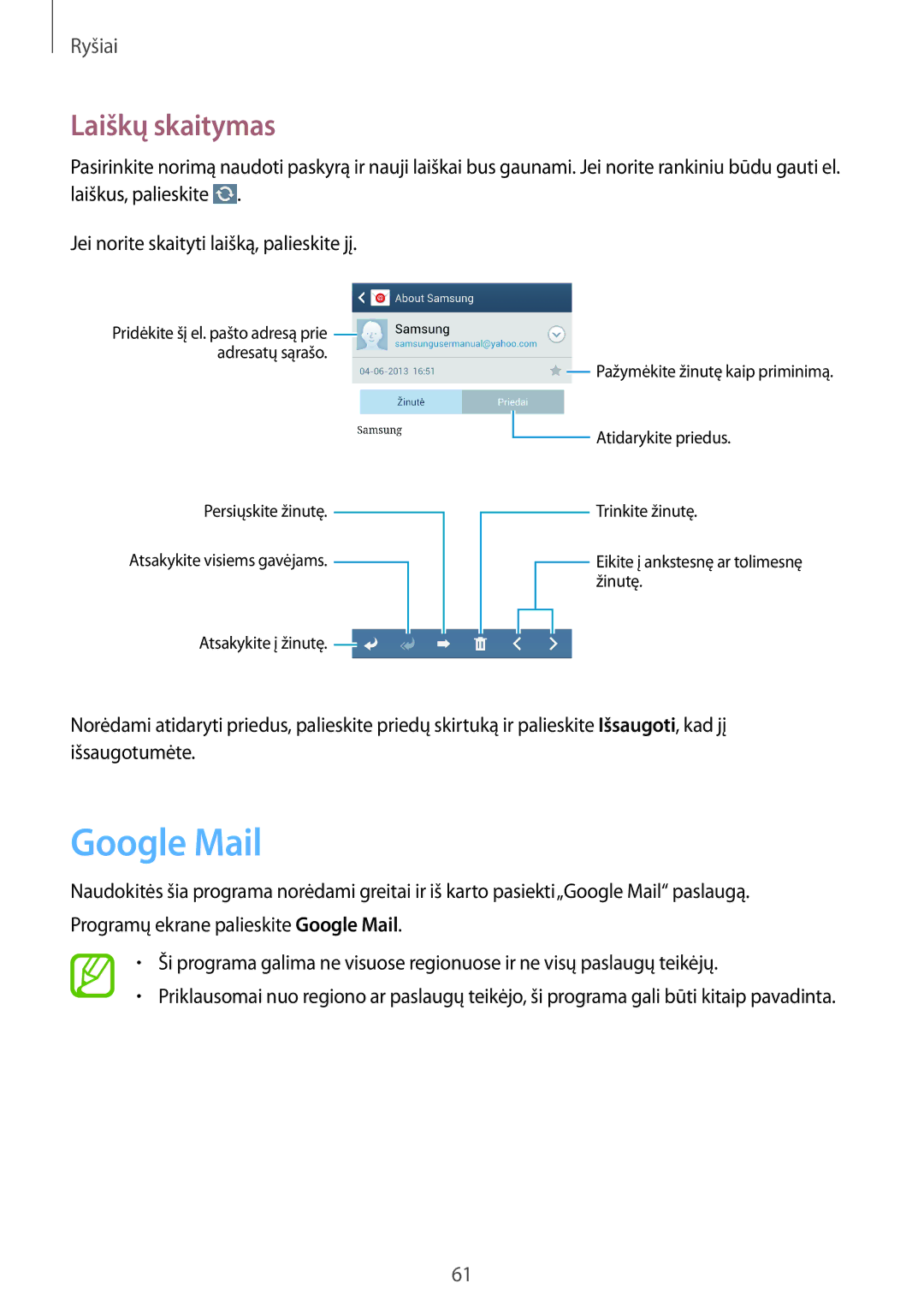 Samsung GT-I9295ZAASEB, GT-I9295ZOASEB, GT-I9295ZBASEB manual Google Mail, Laiškų skaitymas 