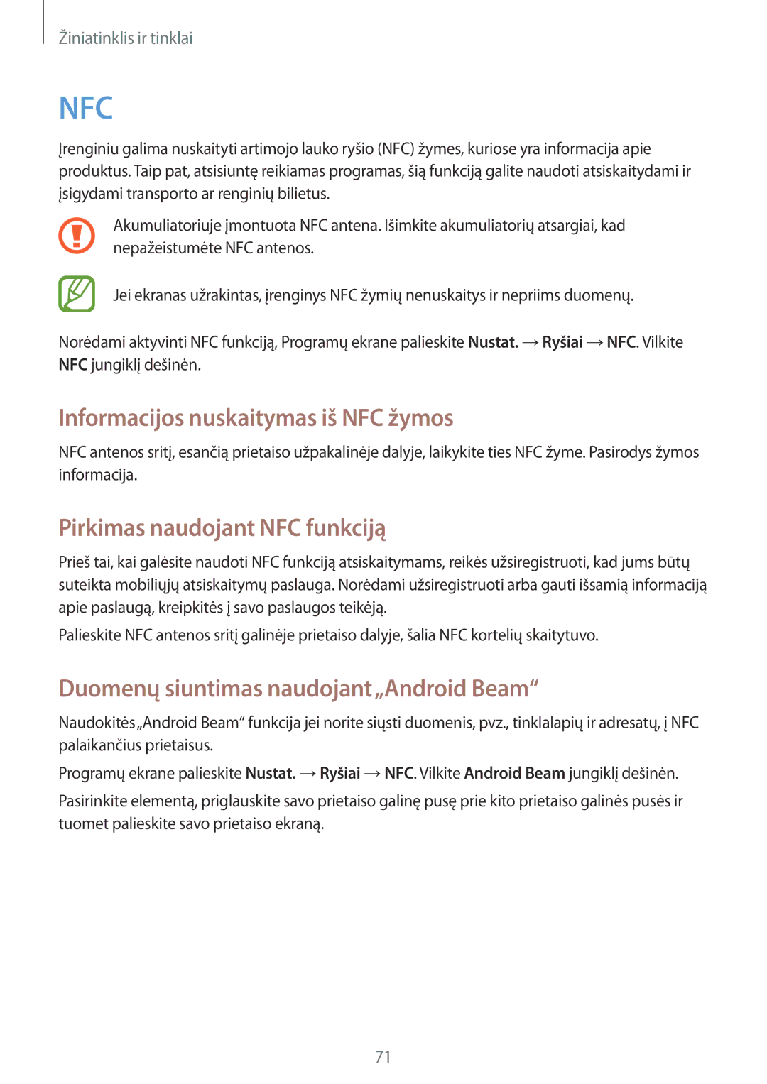 Samsung GT-I9295ZBASEB, GT-I9295ZOASEB manual Informacijos nuskaitymas iš NFC žymos, Pirkimas naudojant NFC funkciją 