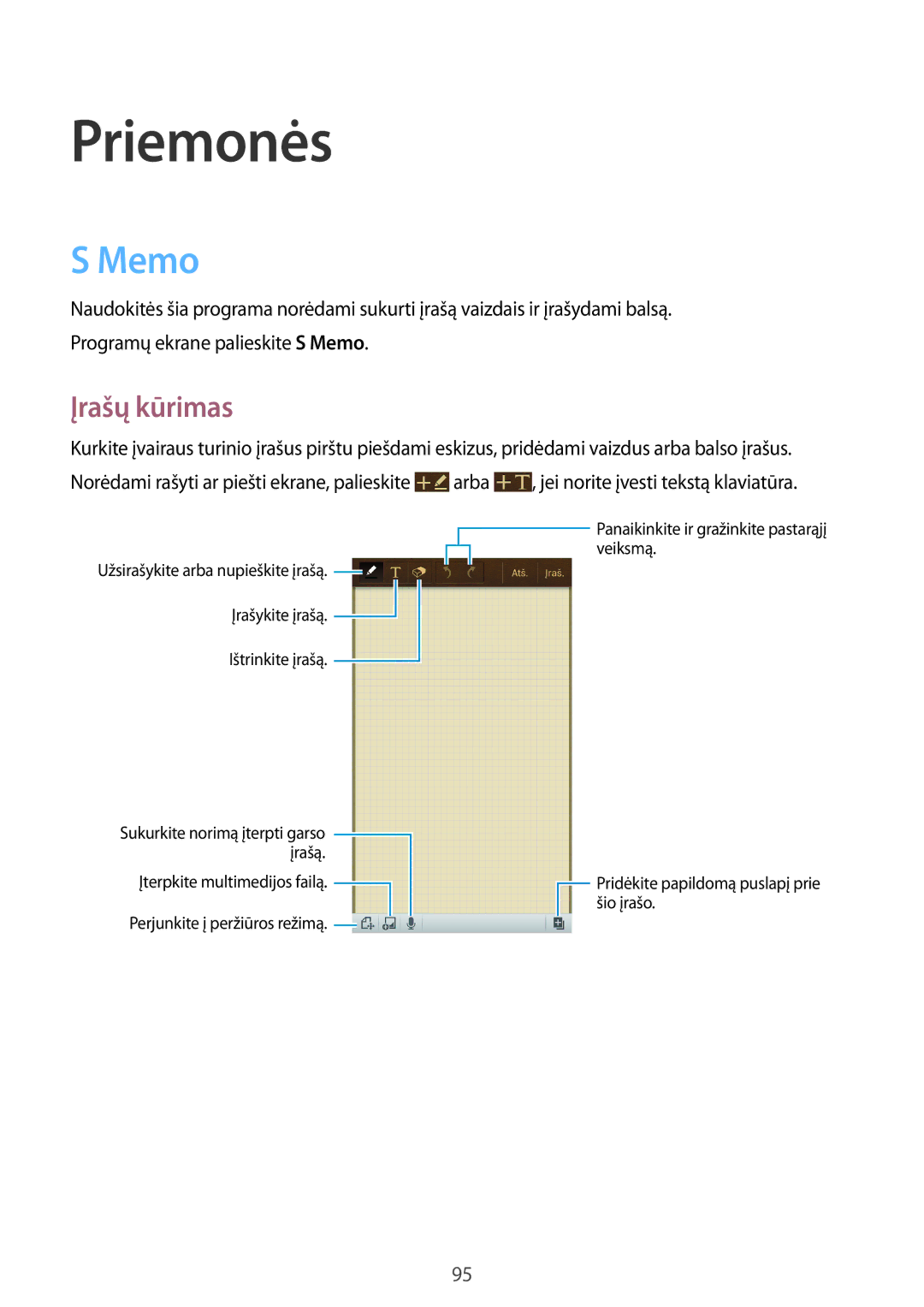 Samsung GT-I9295ZBASEB, GT-I9295ZOASEB, GT-I9295ZAASEB manual Memo, Įrašų kūrimas 