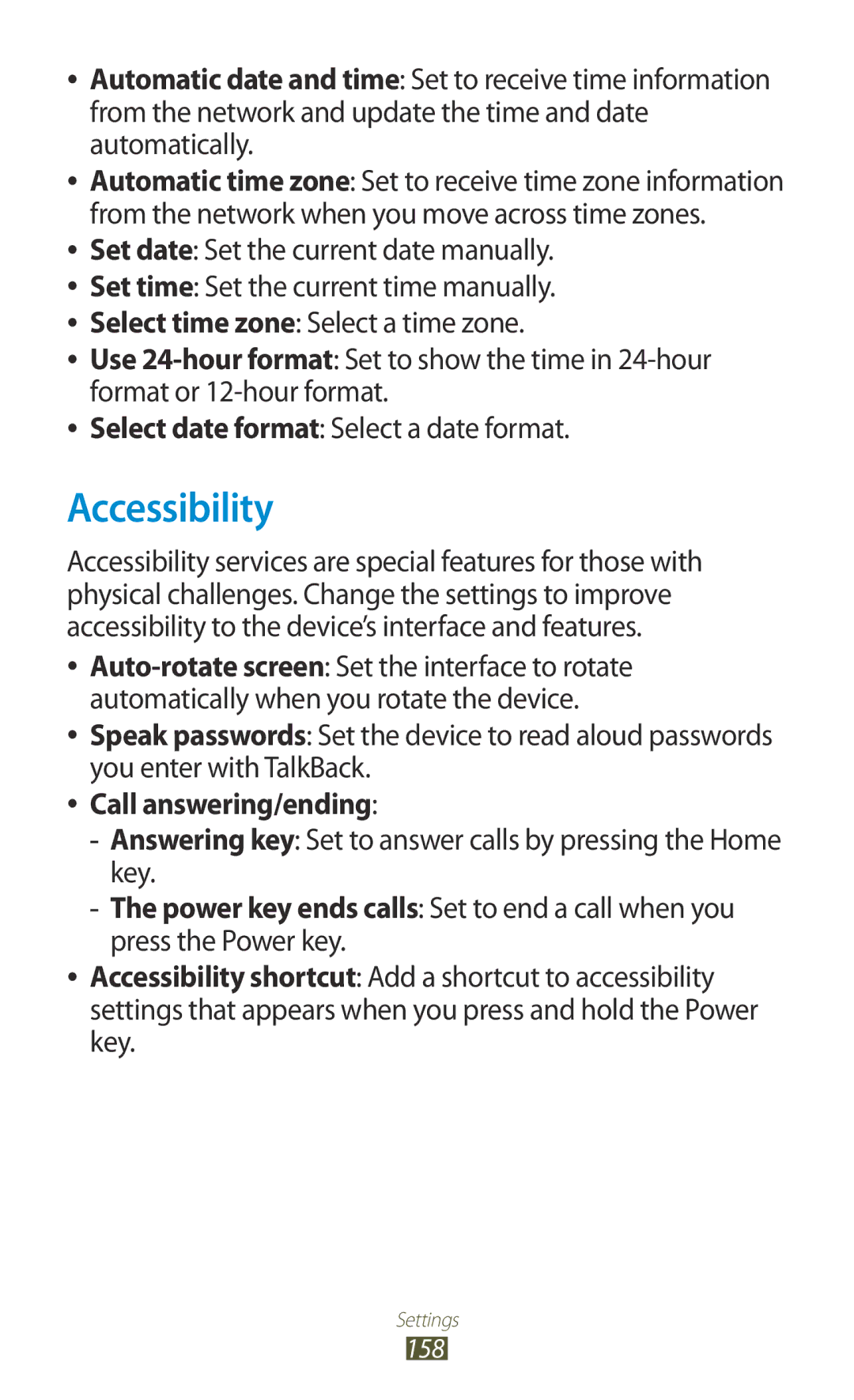 Samsung GT-I9300 Accessibility, Call answering/ending, Answering key Set to answer calls by pressing the Home key 