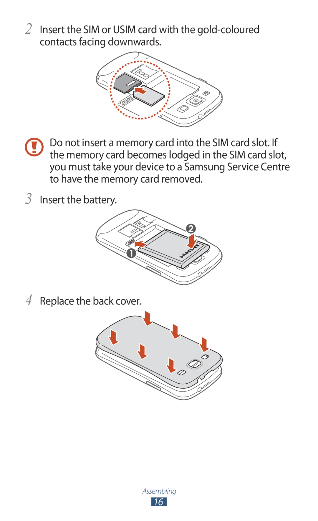 Samsung GT-I9300RWADBT user manual Insert the battery Replace the back cover 