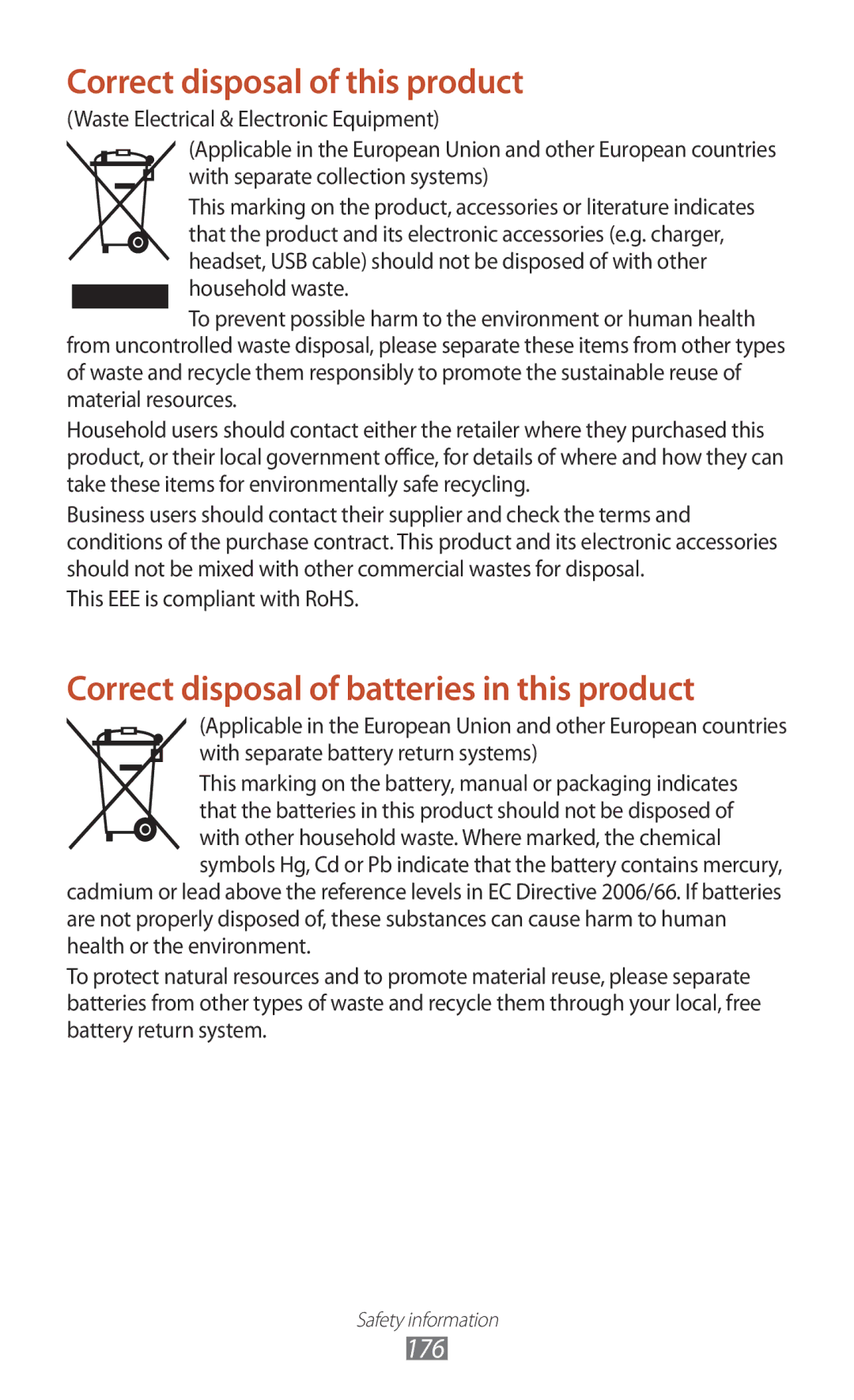 Samsung GT-I9300RWADBT user manual Correct disposal of this product 