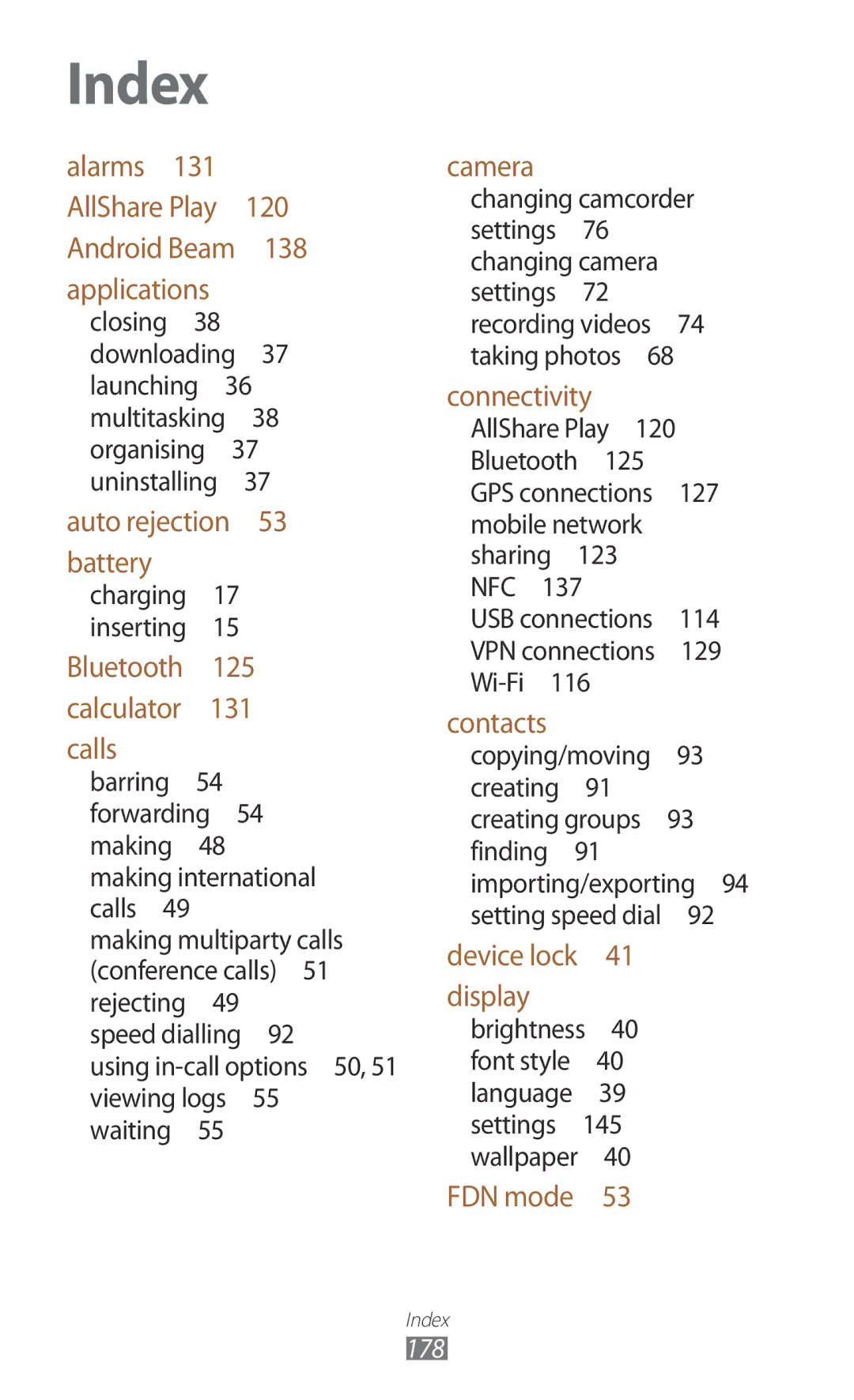 Samsung GT-I9300RWADBT user manual Index 