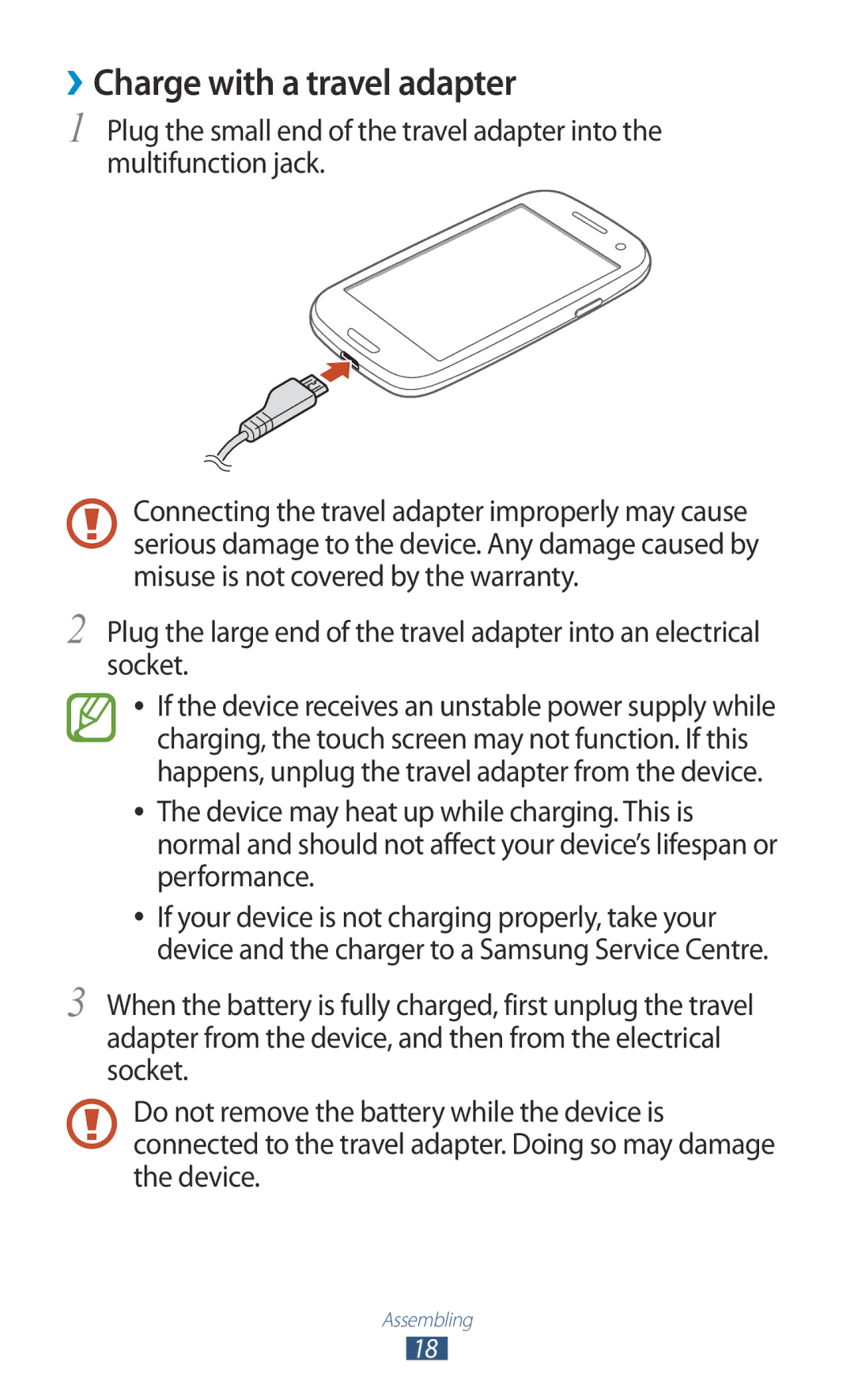 Samsung GT-I9300RWADBT user manual ››Charge with a travel adapter 