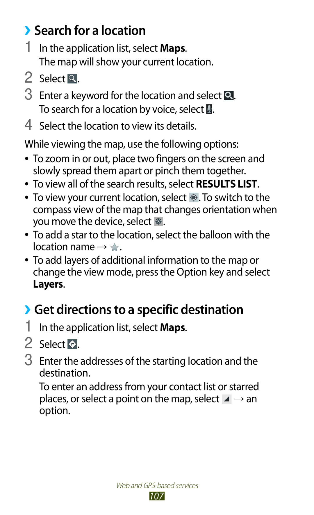 Samsung GT-I9300 user manual Search for a location, ››Get directions to a specific destination 