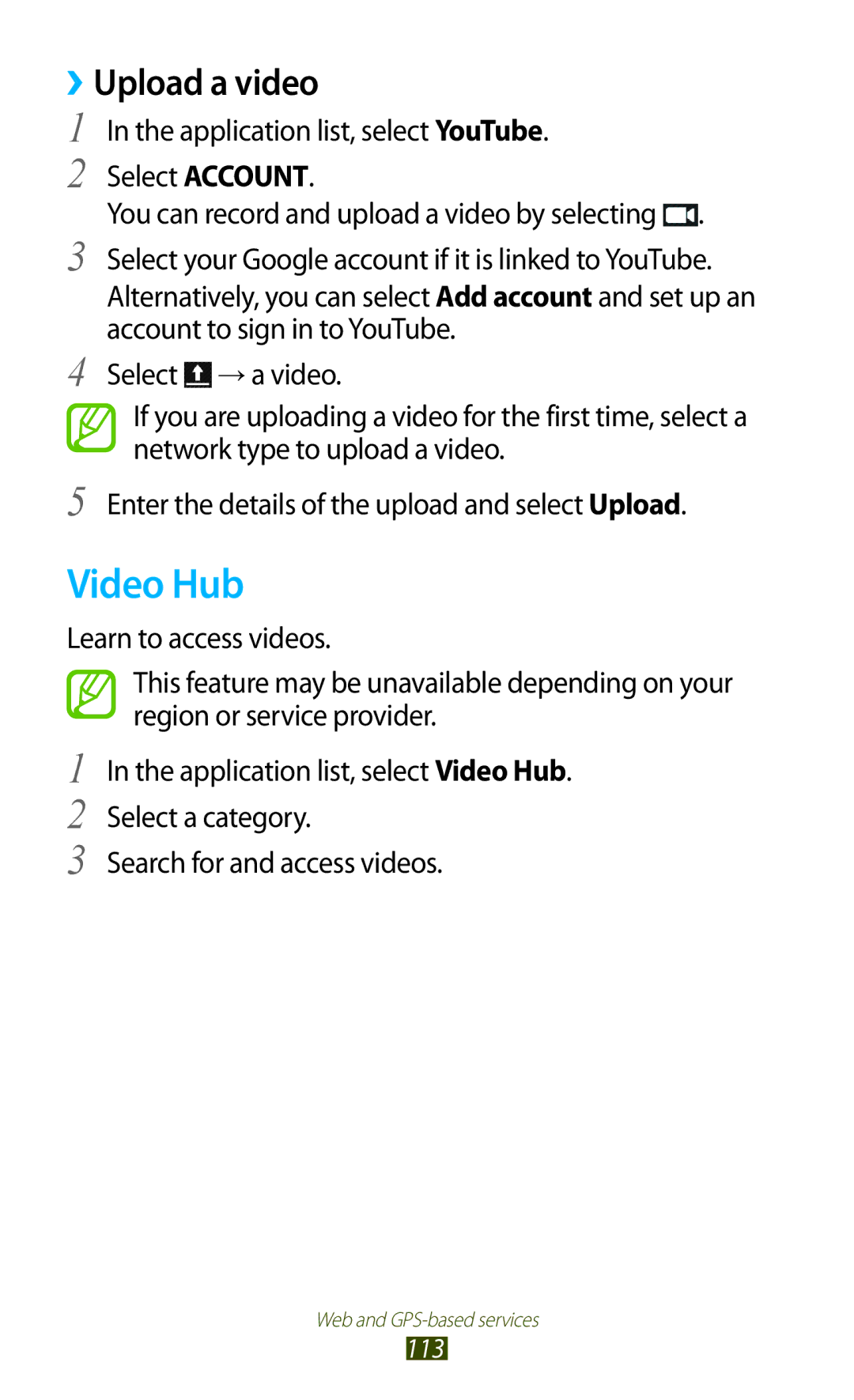 Samsung GT-I9300 user manual Video Hub, ››Upload a video 