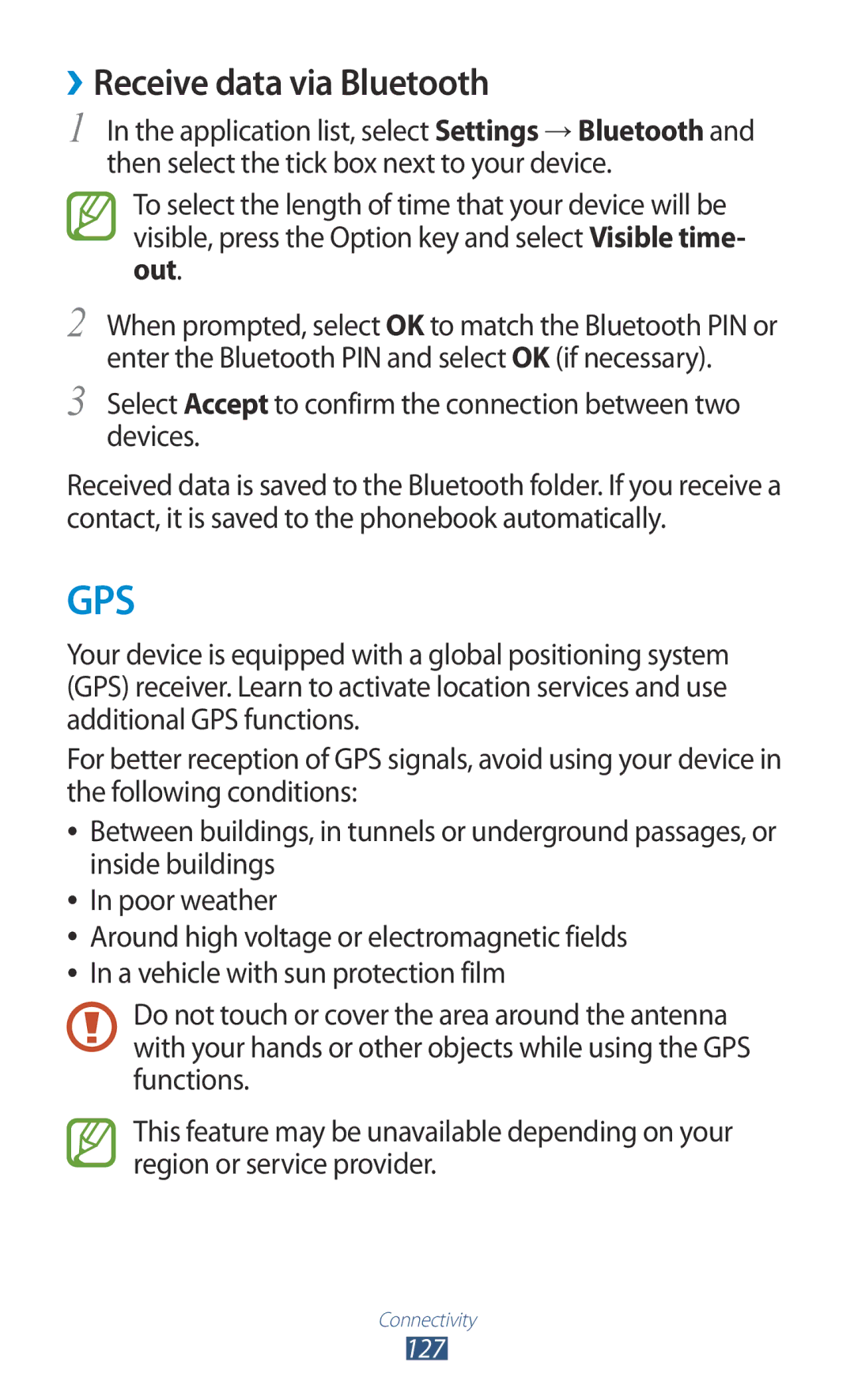 Samsung GT-I9300 user manual ››Receive data via Bluetooth, Select Accept to confirm the connection between two devices 