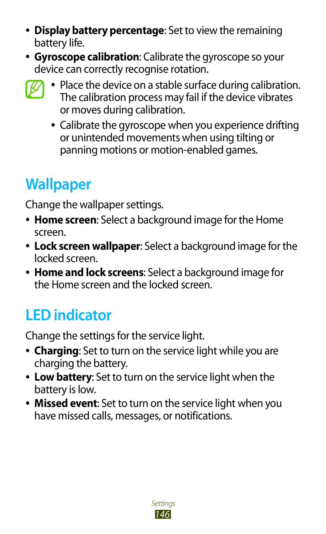 Samsung GT-I9300 user manual Wallpaper, LED indicator 