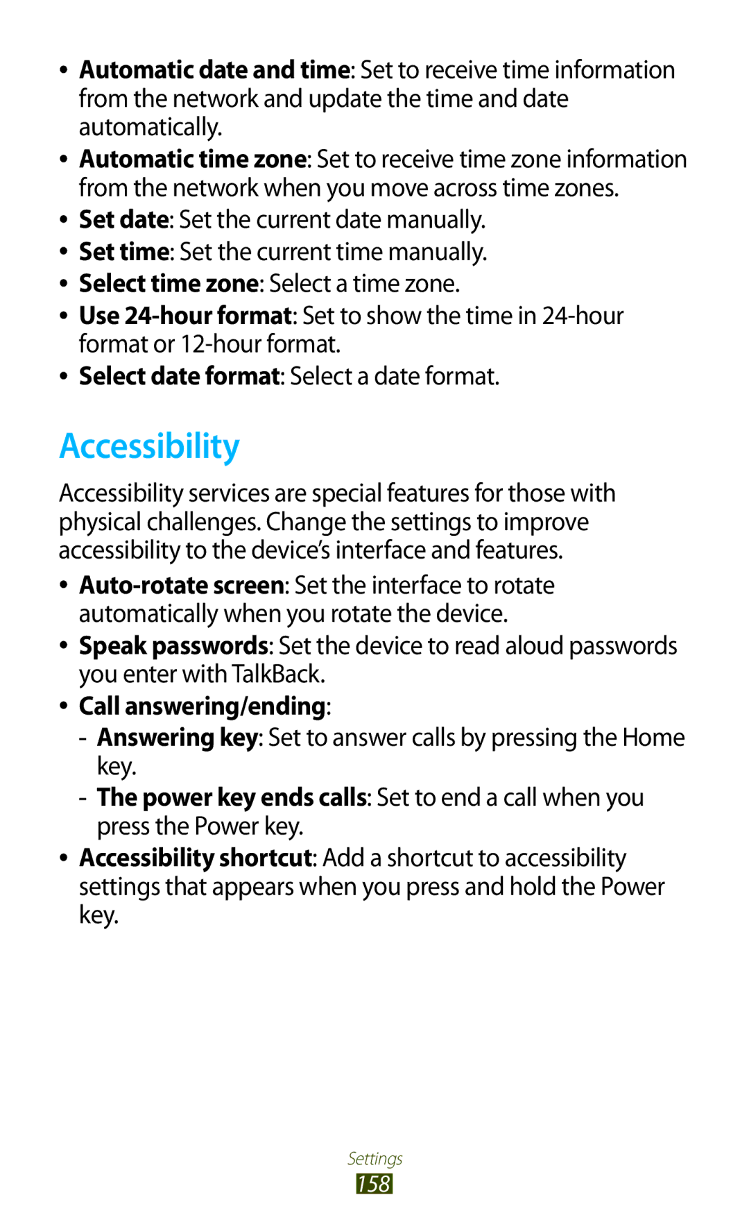 Samsung GT-I9300 Accessibility, Call answering/ending, Answering key Set to answer calls by pressing the Home key 