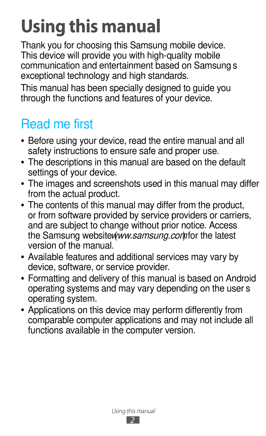 Samsung GT-I9300 user manual Using this manual, Read me first 