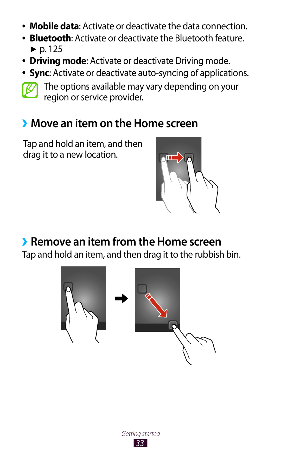 Samsung GT-I9300 user manual ››Move an item on the Home screen, ››Remove an item from the Home screen 