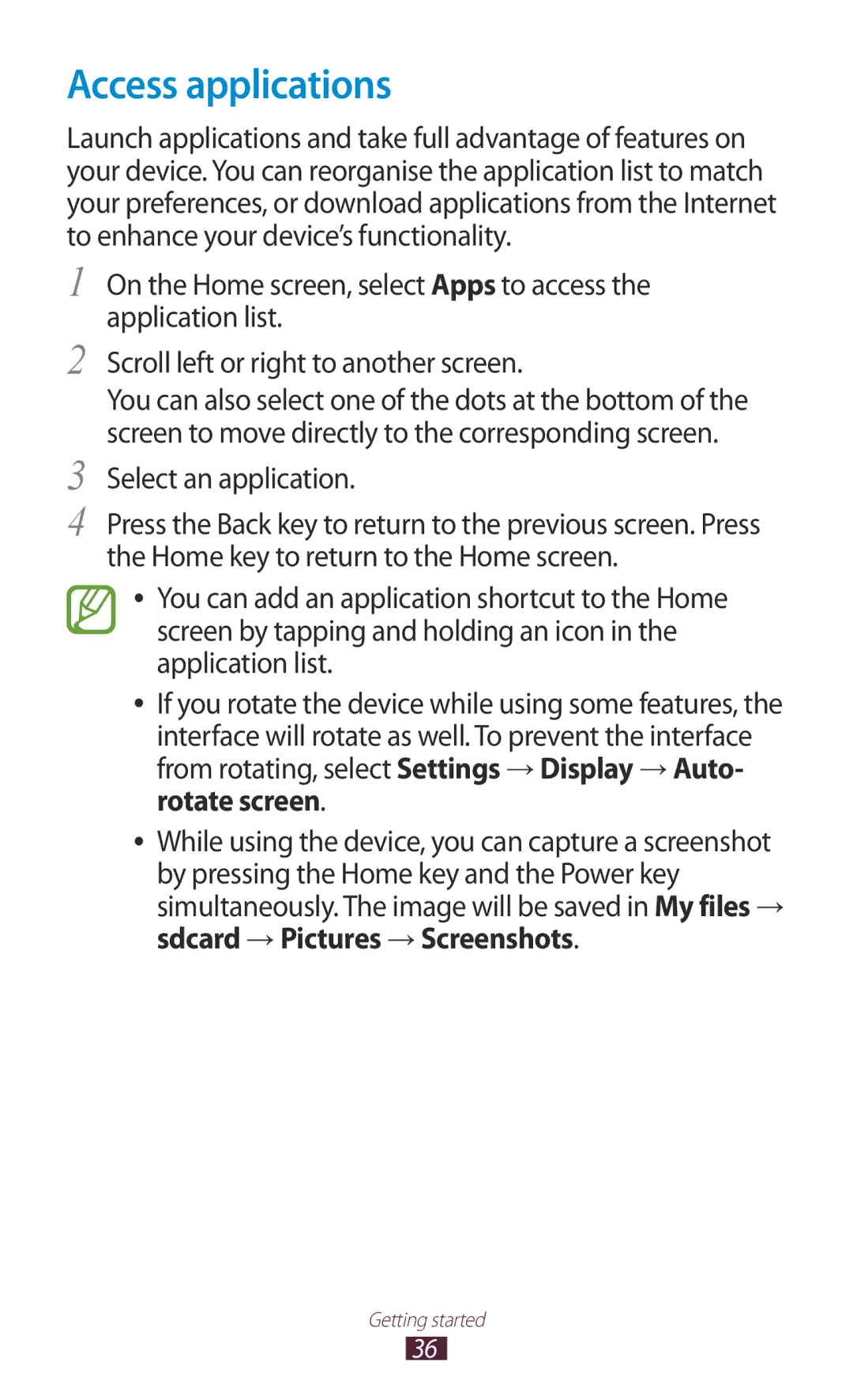 Samsung GT-I9300 user manual Access applications, Select an application 