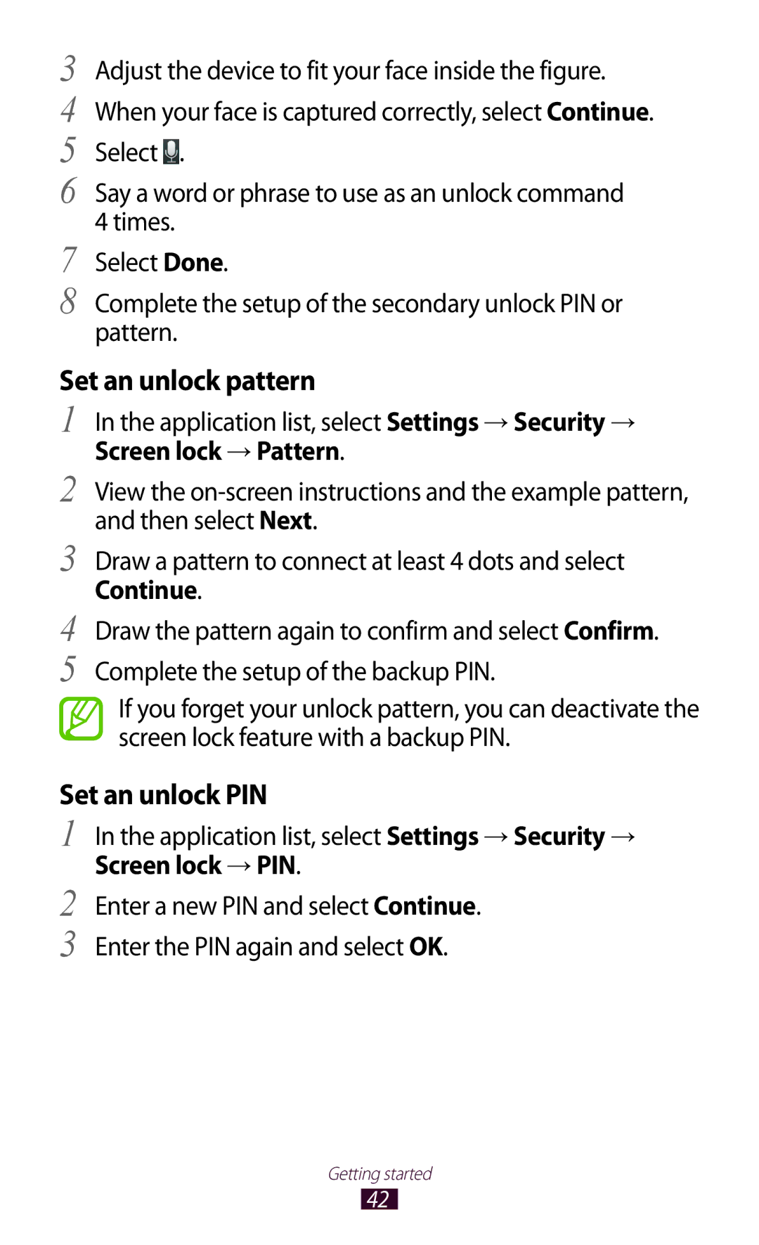 Samsung GT-I9300 user manual Screen lock → Pattern, Screen lock → PIN 