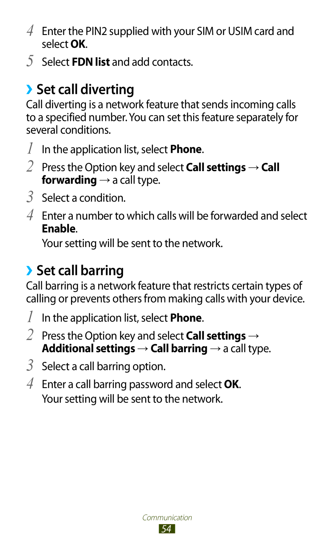 Samsung GT-I9300 user manual ››Set call diverting, ››Set call barring, Additional settings → Call barring → a call type 