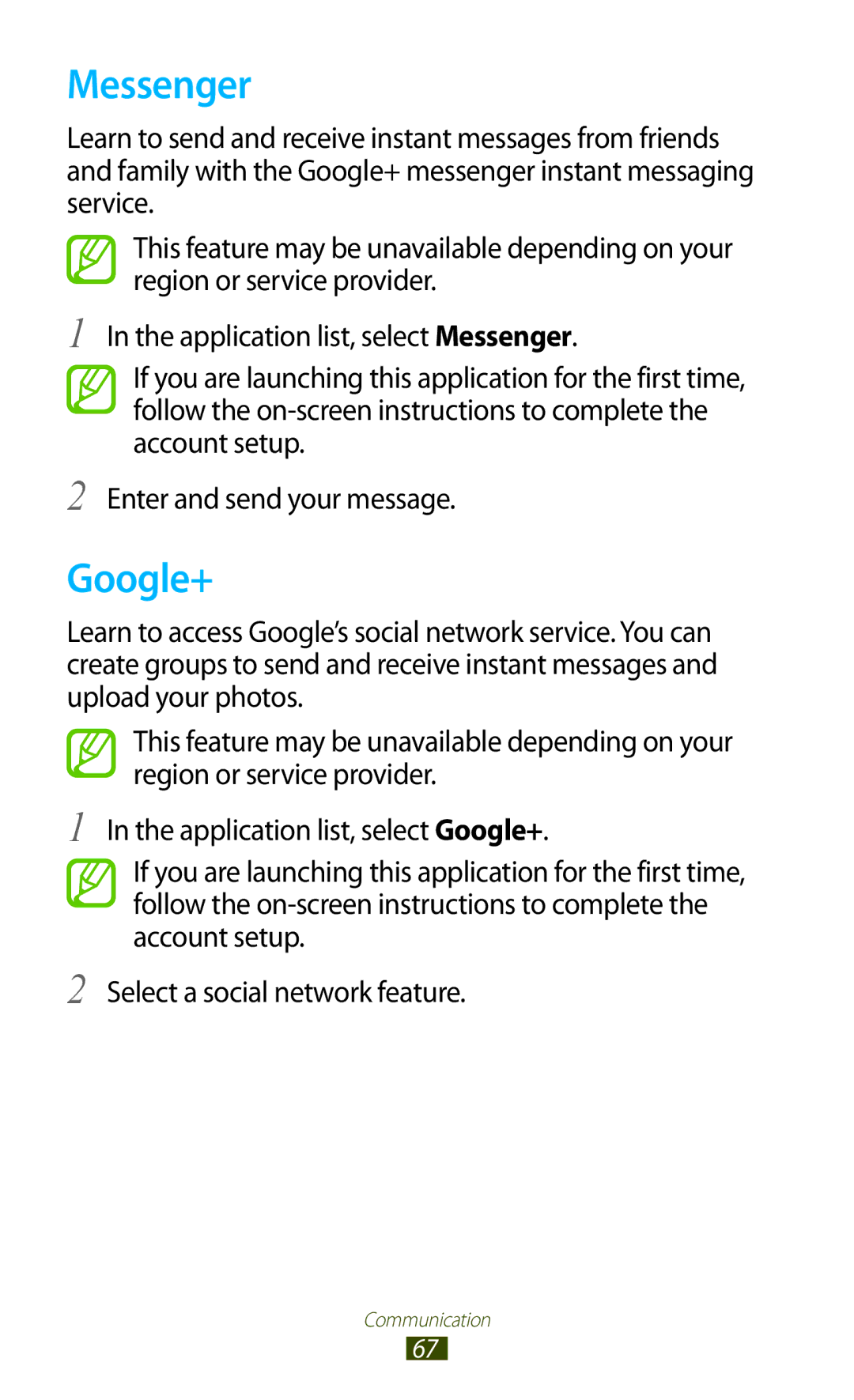 Samsung GT-I9300 user manual Messenger, Google+ 