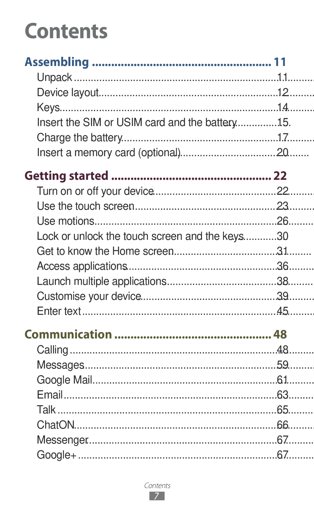 Samsung GT-I9300 user manual Contents 