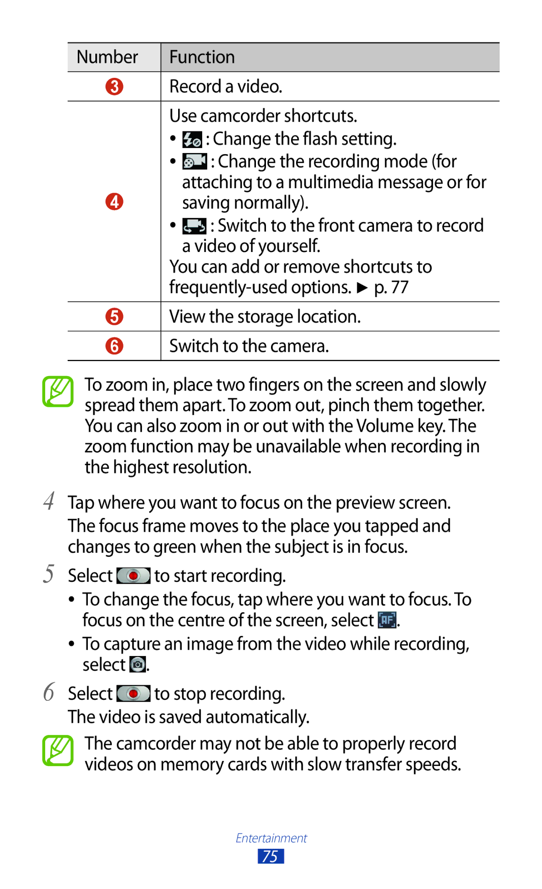 Samsung GT-I9300 user manual View the storage location Switch to the camera, Select to start recording 