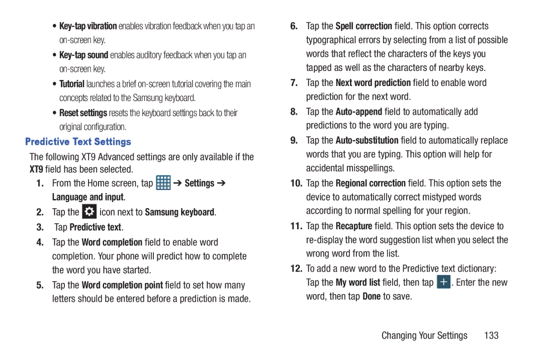 Samsung GT-I9300BLACK user manual Predictive Text Settings, Tap Predictive text, 133 