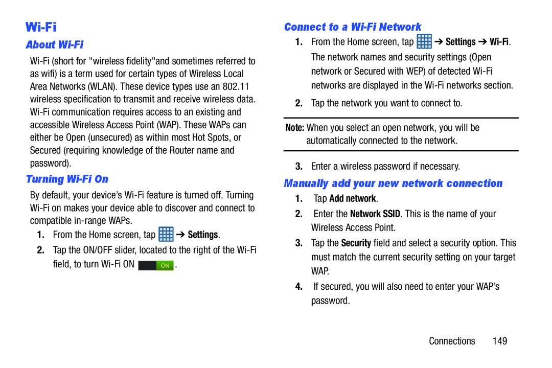 Samsung GT-I9300BLACK user manual About Wi-Fi, Turning Wi-Fi On, Connect to a Wi-Fi Network, Tap Add network 