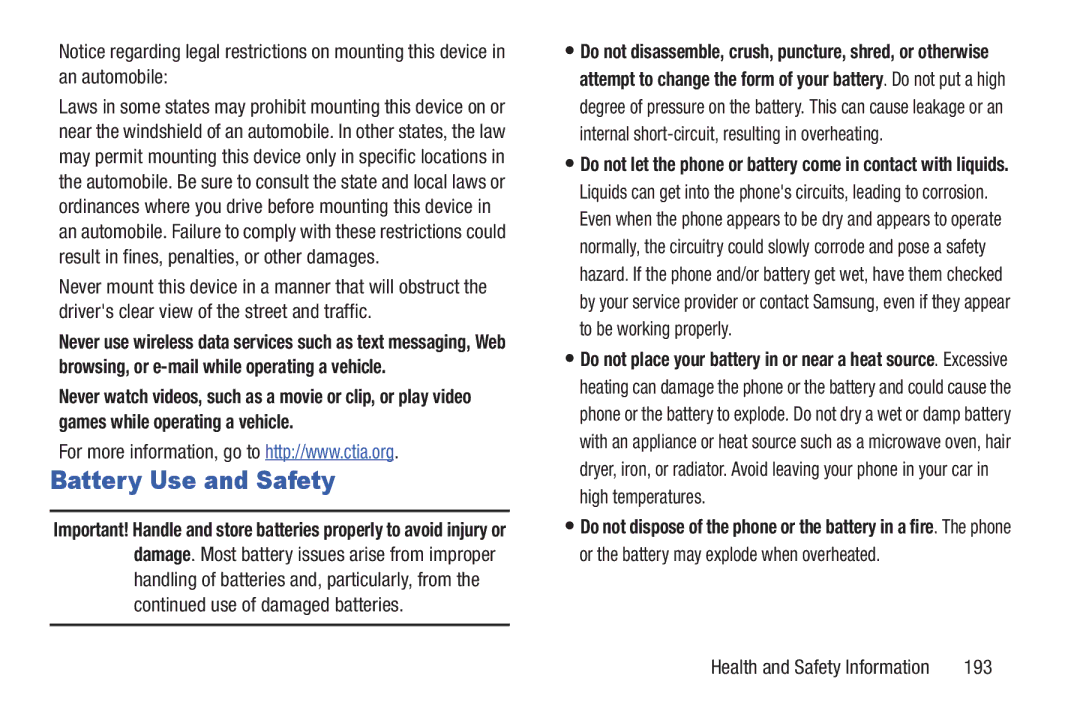 Samsung GT-I9300BLACK user manual Battery Use and Safety, 193 