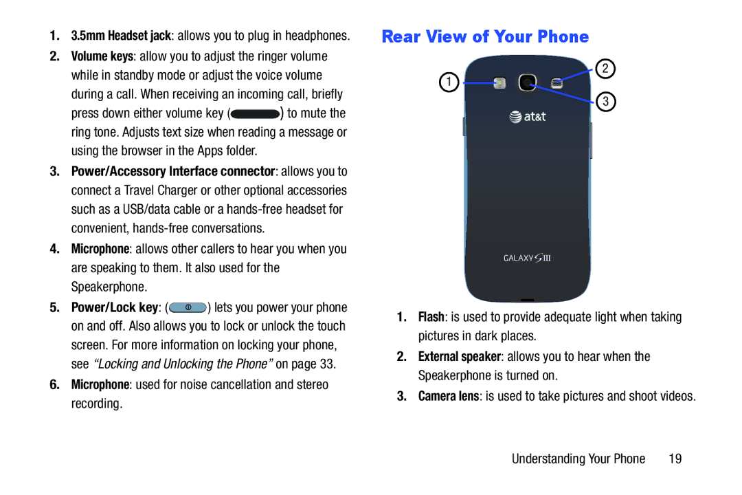 Samsung GT-I9300BLACK user manual Rear View of Your Phone, Microphone used for noise cancellation and stereo recording 