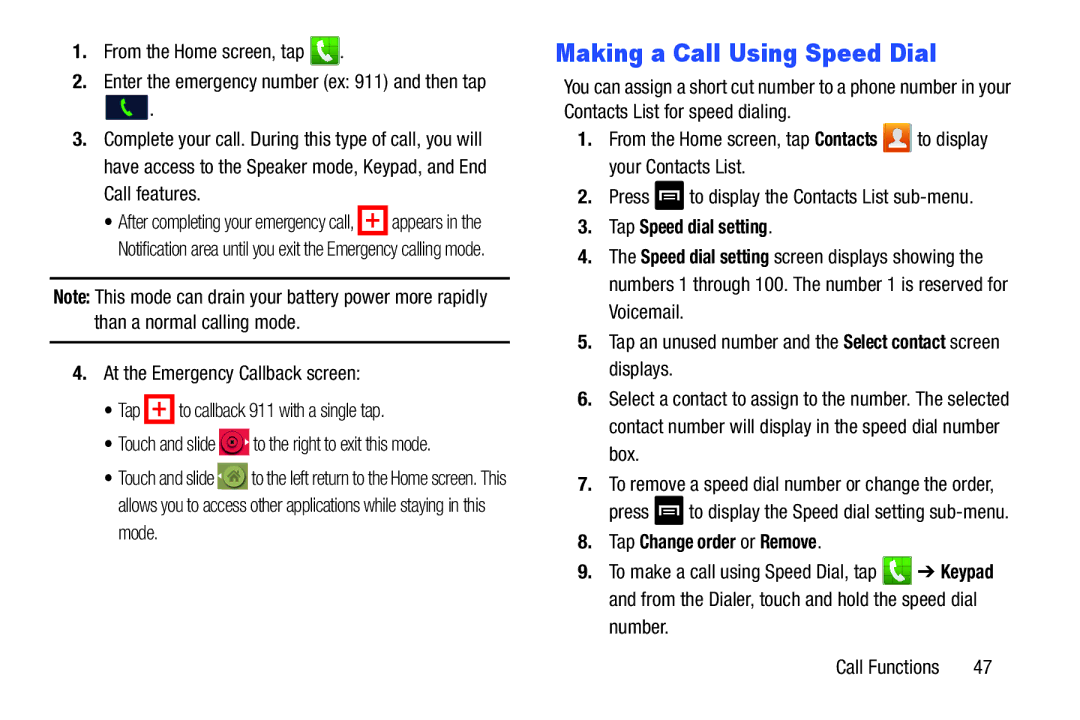 Samsung GT-I9300BLACK user manual Making a Call Using Speed Dial, Tap Speed dial setting, Tap Change order or Remove 