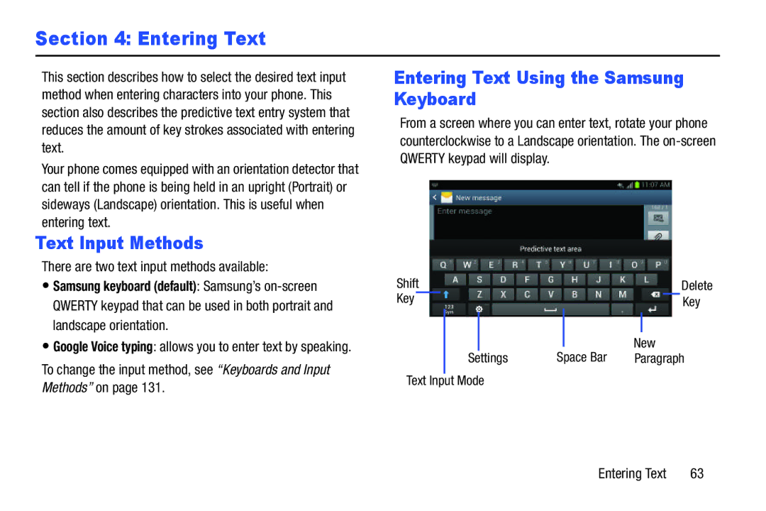 Samsung GT-I9300BLACK user manual Text Input Methods, Entering Text Using the Samsung Keyboard 