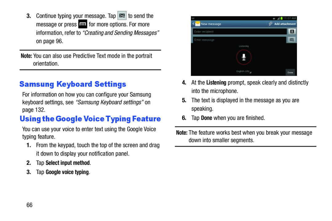 Samsung GT-I9300BLACK user manual Samsung Keyboard Settings, Tap Select input method Tap Google voice typing 