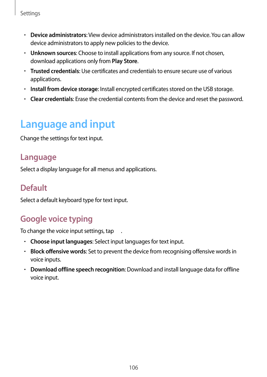 Samsung GT-I8190WHITE, GT-I9300GRAY user manual Language and input, Default, Google voice typing 