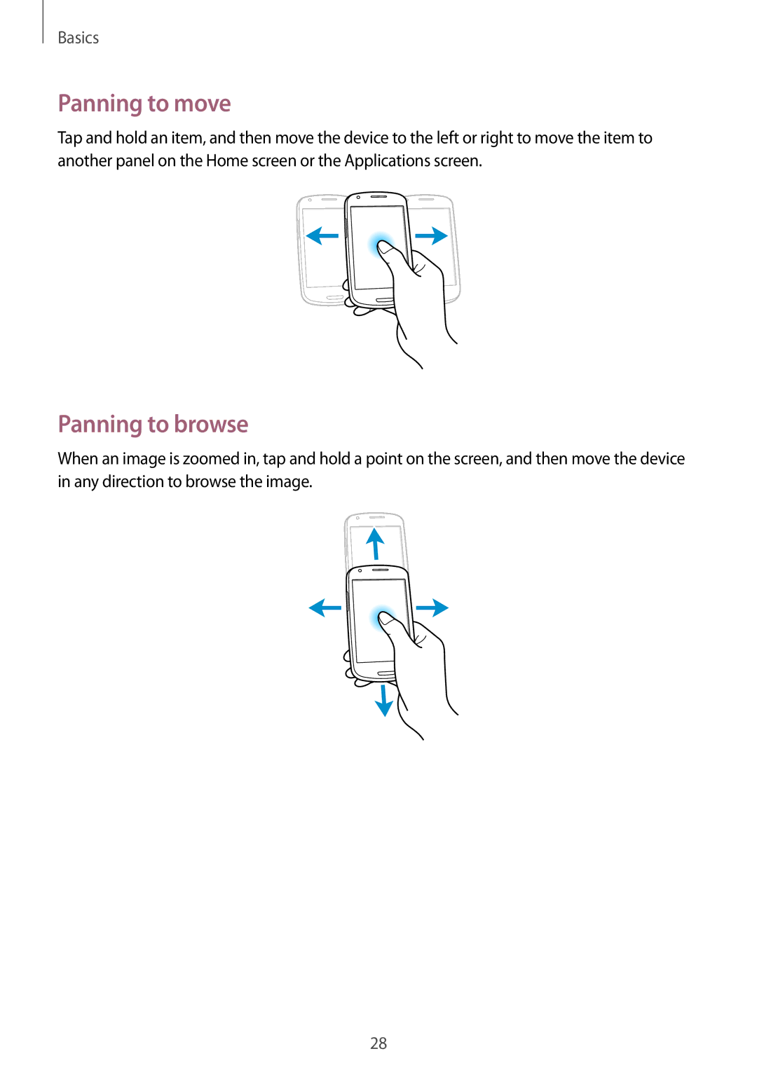 Samsung GT-I8190WHITE, GT-I9300GRAY user manual Panning to move, Panning to browse 