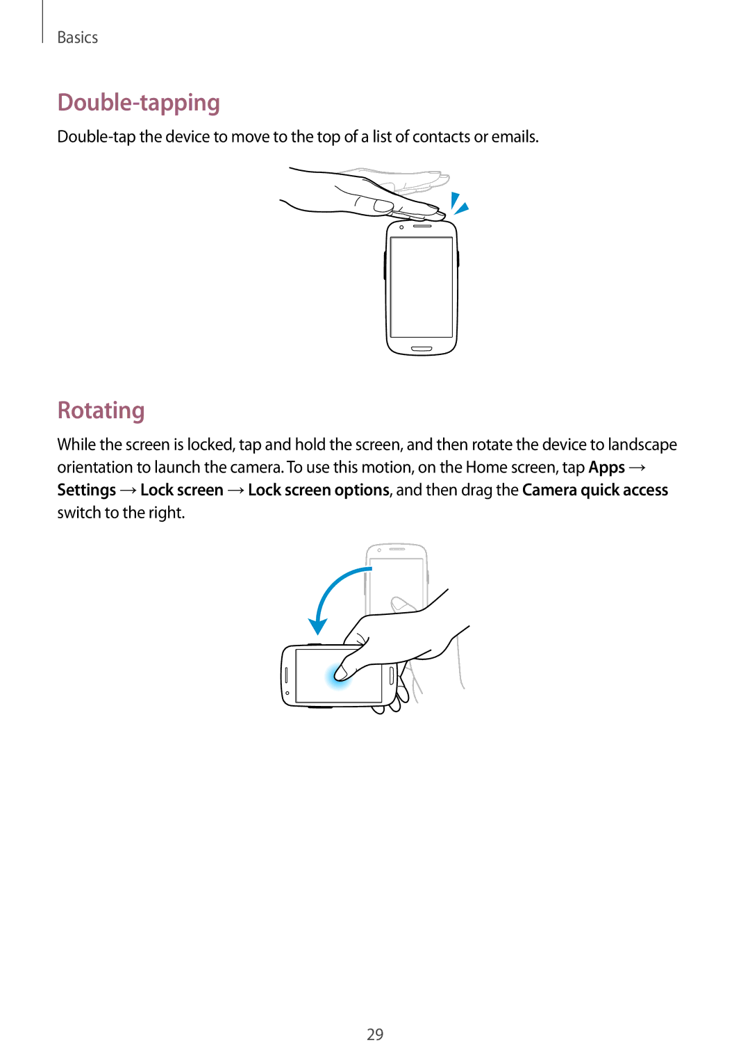 Samsung GT-I9300GRAY, GT-I8190WHITE user manual Double-tapping, Rotating 