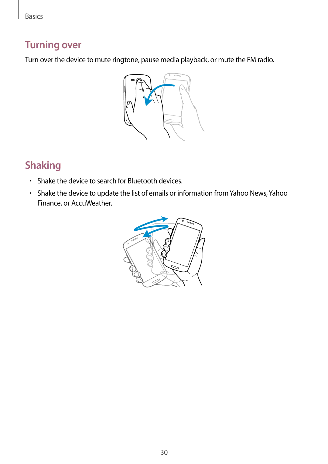 Samsung GT-I9300GRAY, GT-I8190WHITE user manual Turning over, Shaking 