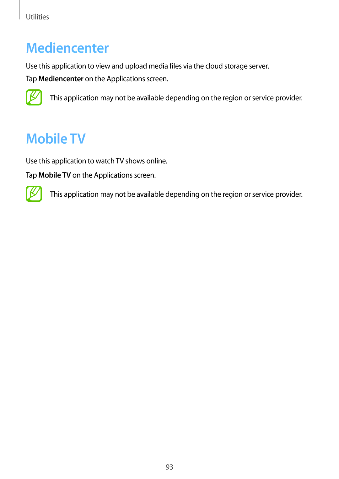 Samsung GT-I9300GRAY, GT-I8190WHITE user manual Mediencenter, Mobile TV 