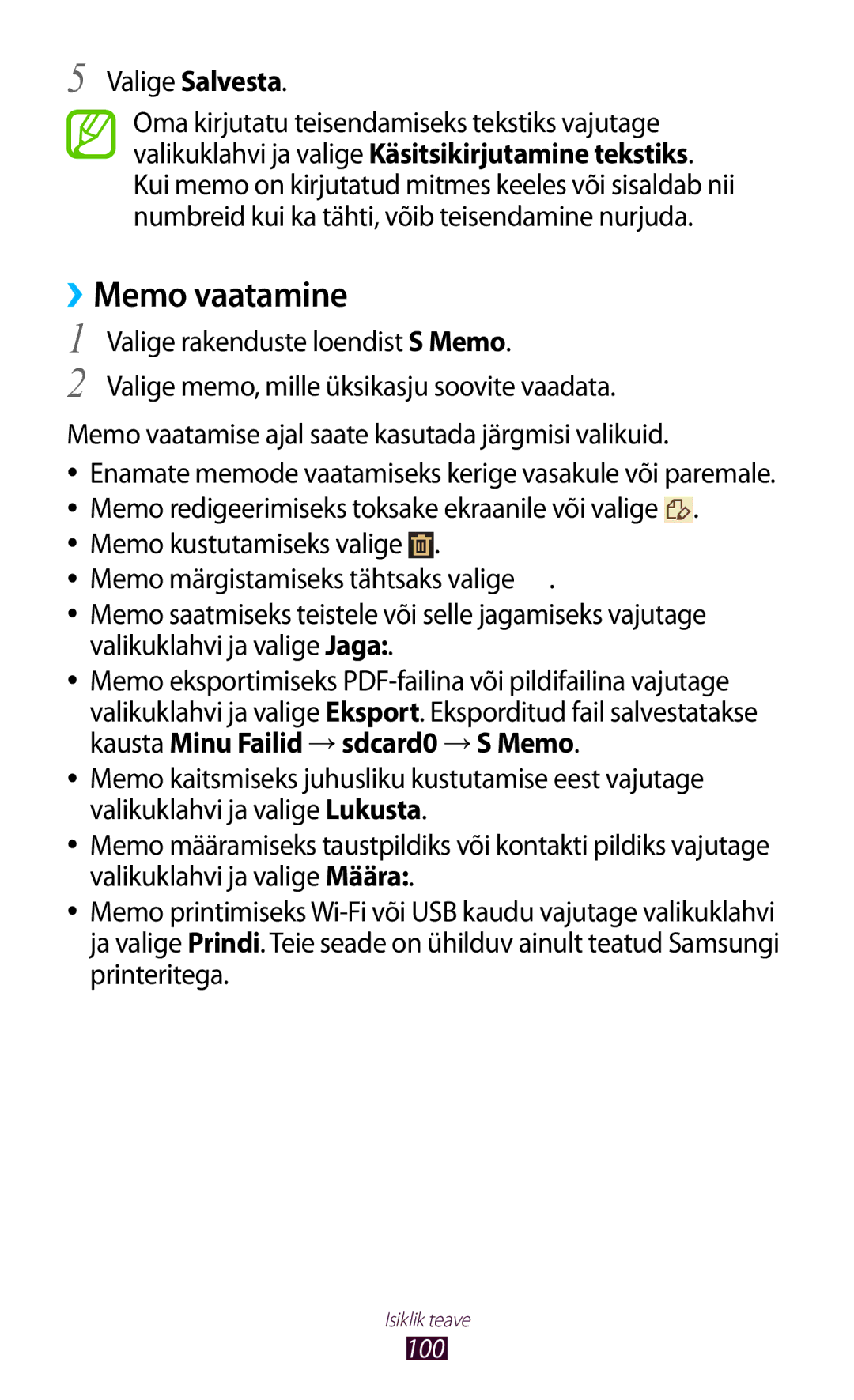 Samsung GT-I9300ZNDSEB, GT-I9300GRZSEB, GT-I9300RWZSEB, GT-I9300TADSEB, GT-I9300RWDSEB, GT-I9300MBDSEB ››Memo vaatamine, 100 