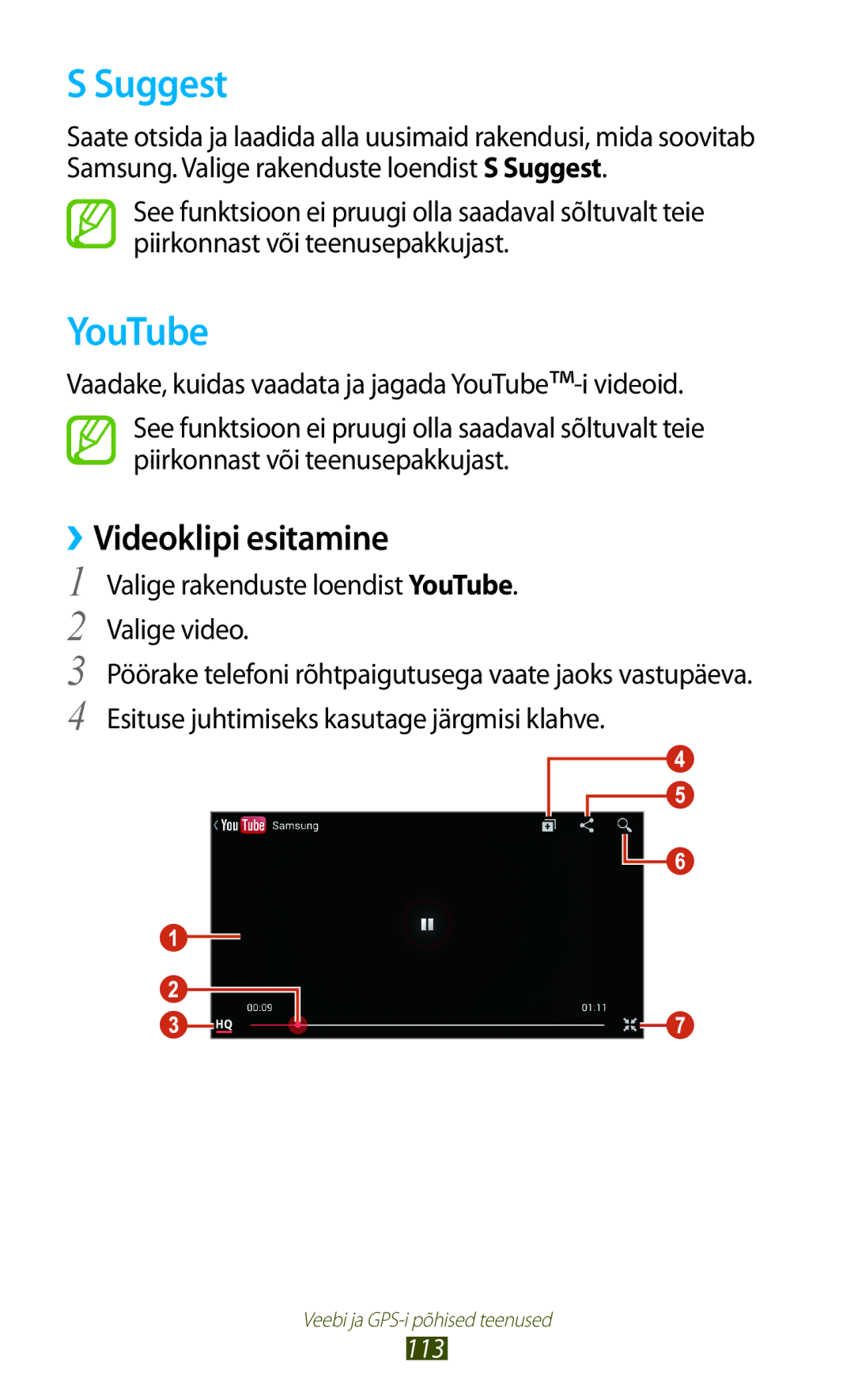 Samsung GT-I9300MBDSEB, GT-I9300GRZSEB, GT-I9300ZNDSEB Suggest, Valige rakenduste loendist YouTube. Valige video, 113 