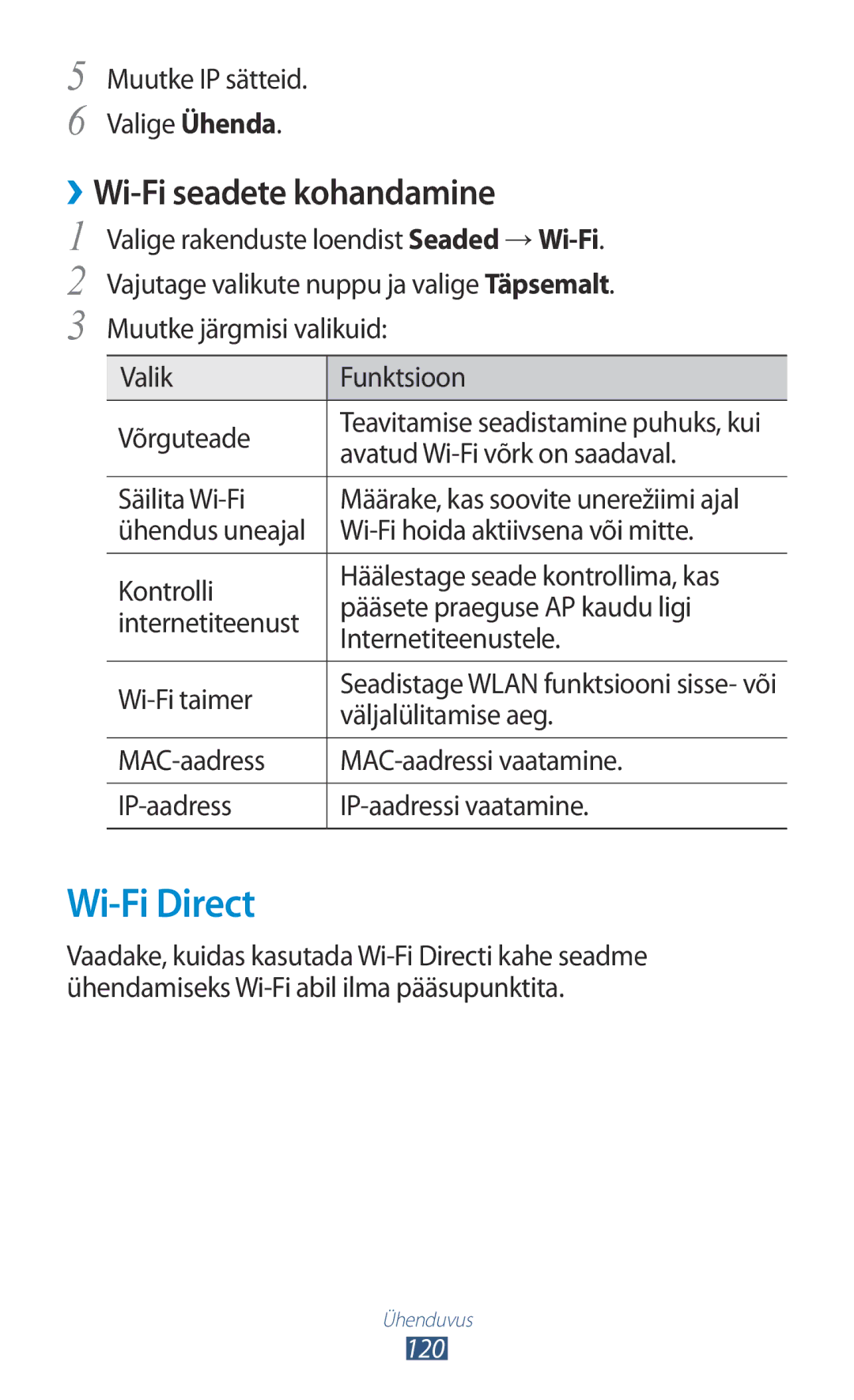 Samsung GT-I9300TADSEB manual Wi-Fi Direct, ››Wi-Fi seadete kohandamine, Avatud Wi-Fi võrk on saadaval, Säilita Wi-Fi 