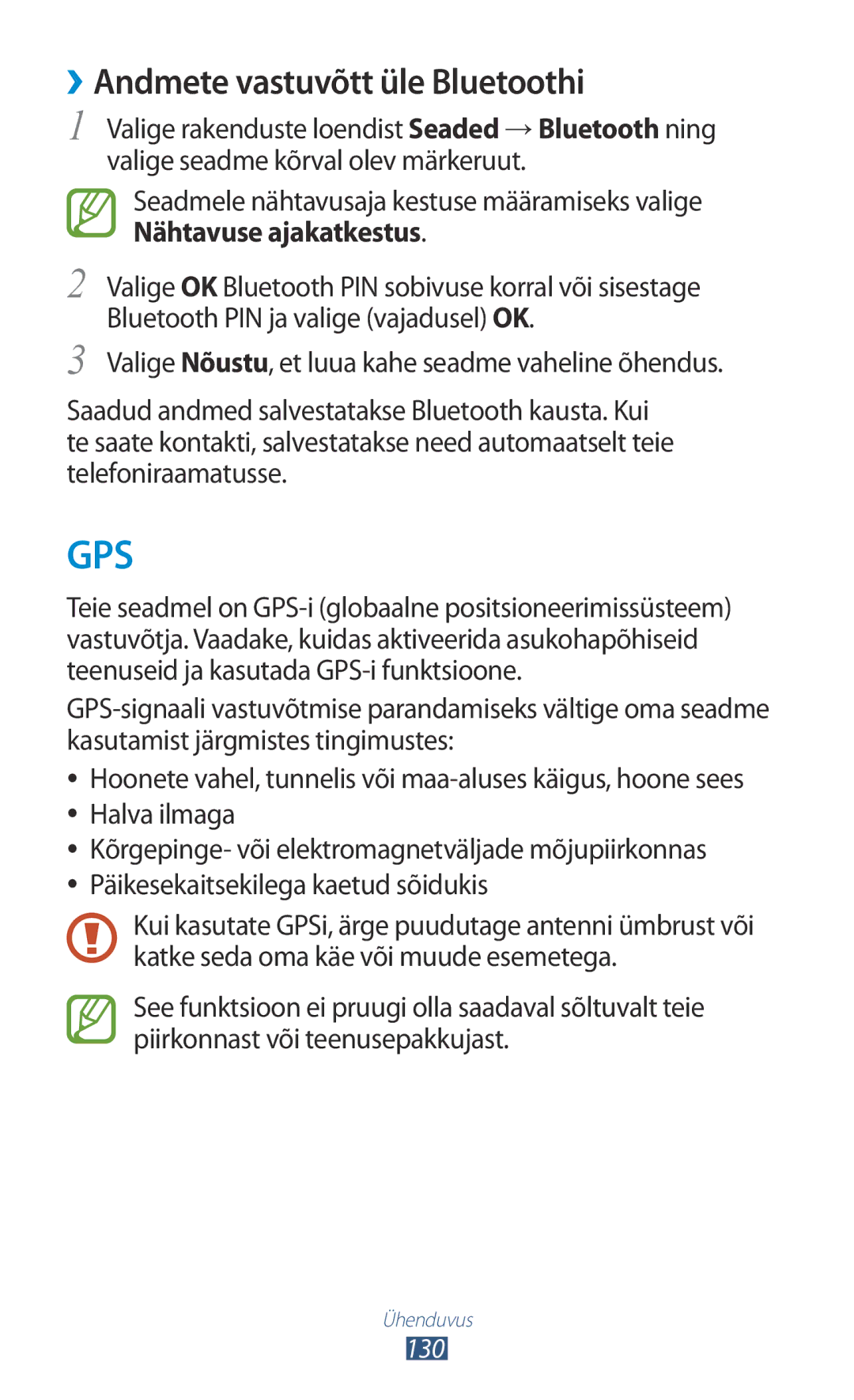 Samsung GT-I9300RWDSEB, GT-I9300GRZSEB, GT-I9300ZNDSEB, GT-I9300RWZSEB manual ››Andmete vastuvõtt üle Bluetoothi, 130 