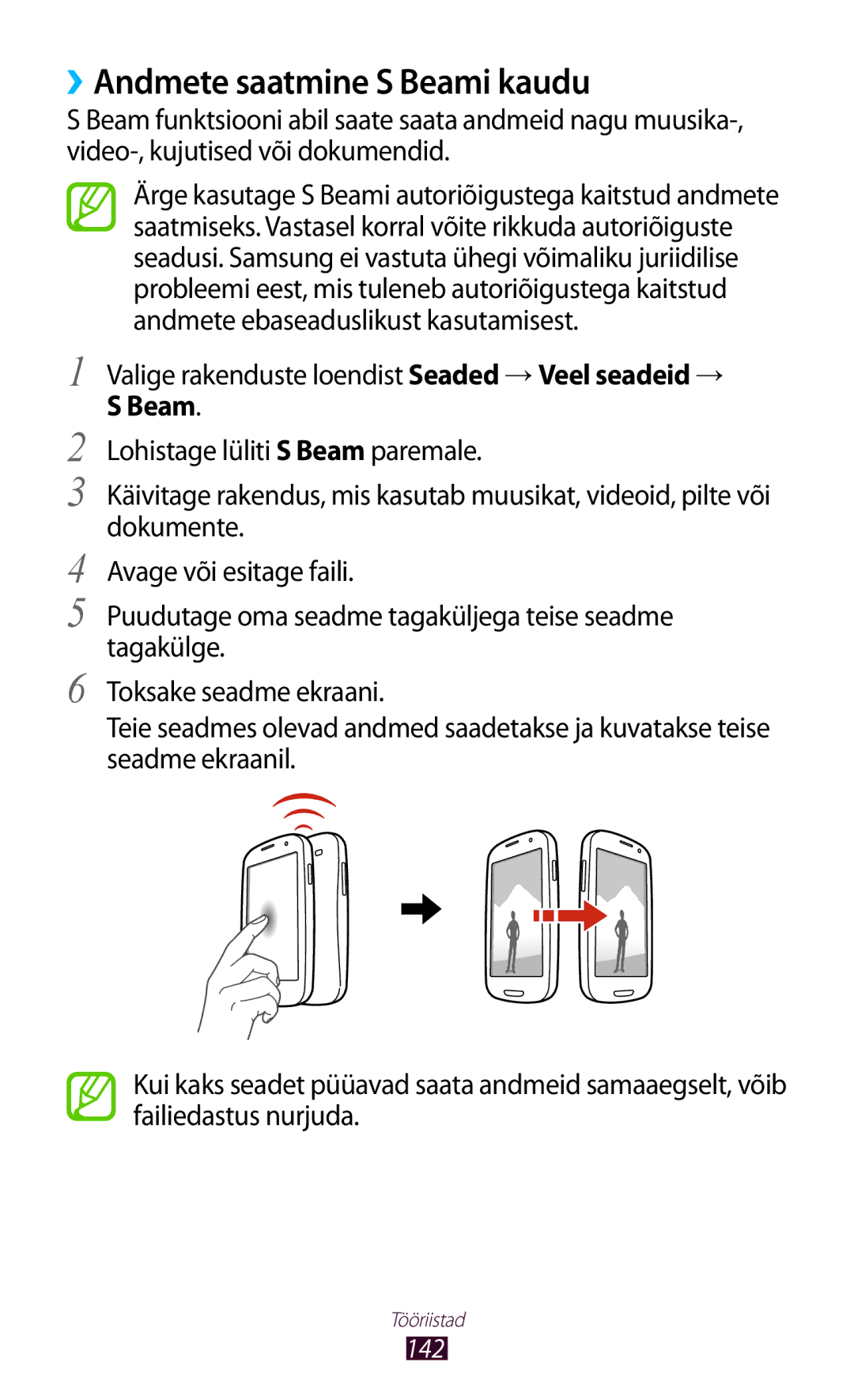 Samsung GT-I9300OKESEB manual ››Andmete saatmine S Beami kaudu, Valige rakenduste loendist Seaded → Veel seadeid →, 142 