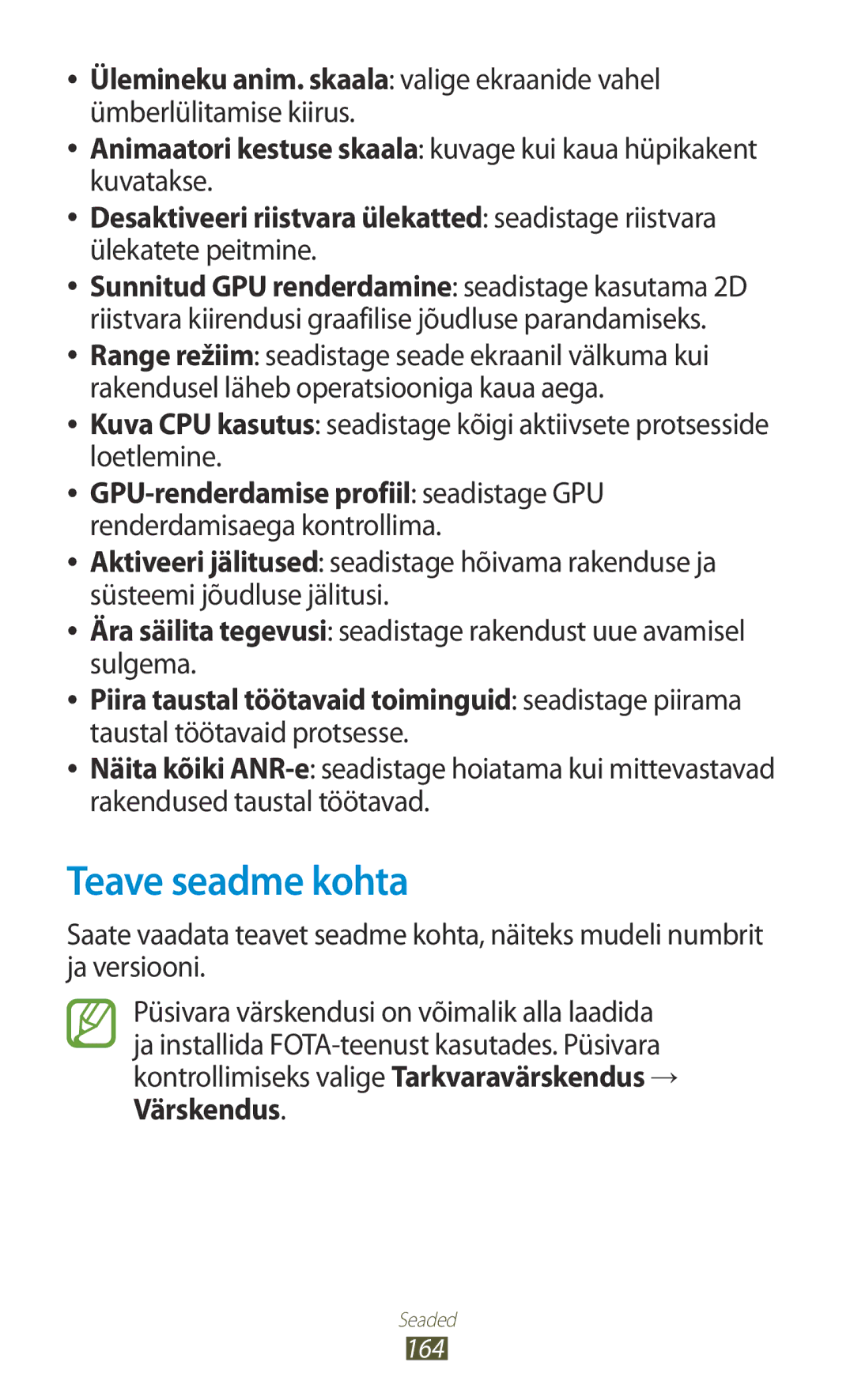 Samsung GT-I9300RWZSEB, GT-I9300GRZSEB, GT-I9300ZNDSEB Teave seadme kohta, GPU-renderdamise profiil seadistage GPU, 164 