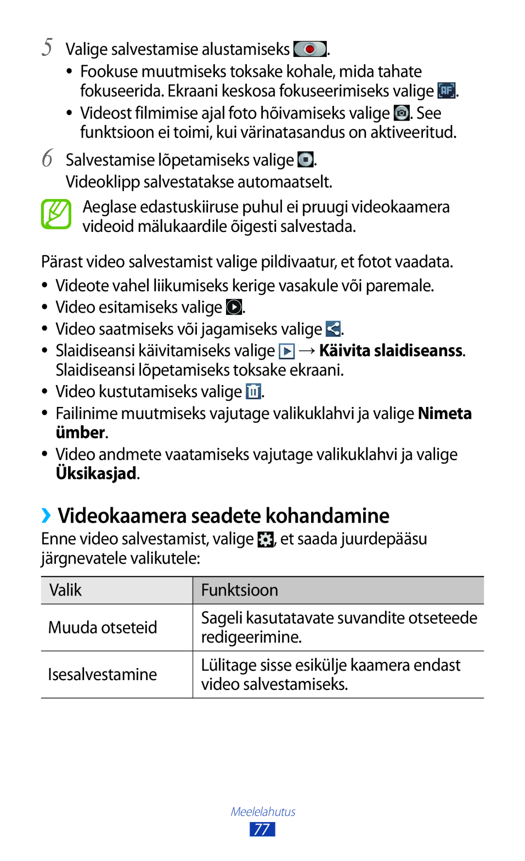 Samsung GT-I9300MBDSEB manual ››Videokaamera seadete kohandamine, Valige salvestamise alustamiseks, Isesalvestamine 