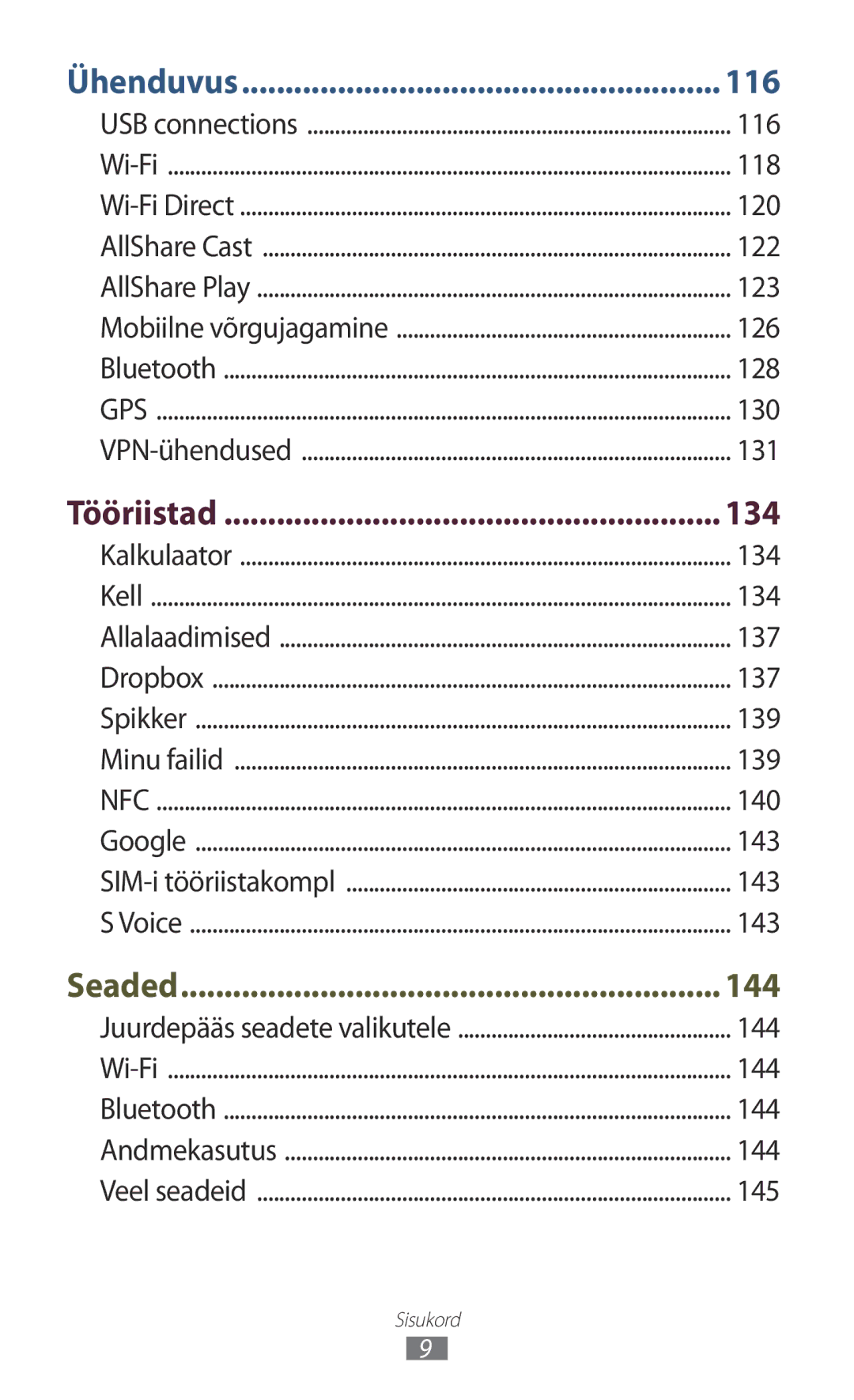 Samsung GT-I9300GRZSEB, GT-I9300ZNDSEB, GT-I9300RWZSEB, GT-I9300TADSEB, GT-I9300RWDSEB, GT-I9300MBDSEB manual 134, Tööriistad 