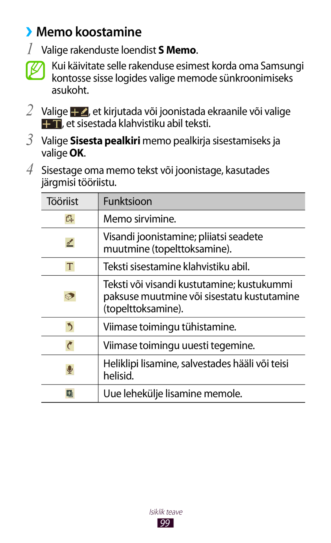 Samsung GT-I9300GRZSEB, GT-I9300ZNDSEB, GT-I9300RWZSEB, GT-I9300TADSEB, GT-I9300RWDSEB, GT-I9300MBDSEB manual ››Memo koostamine 