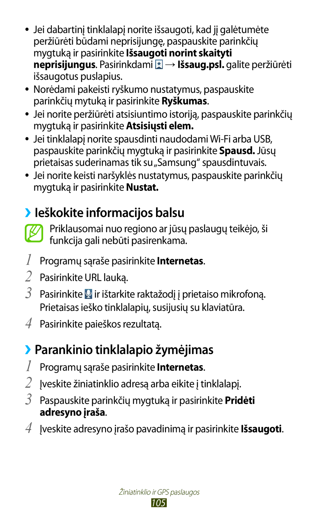 Samsung GT-I9300GRDSEB ››Ieškokite informacijos balsu, ››Parankinio tinklalapio žymėjimas, Pasirinkite paieškos rezultatą 